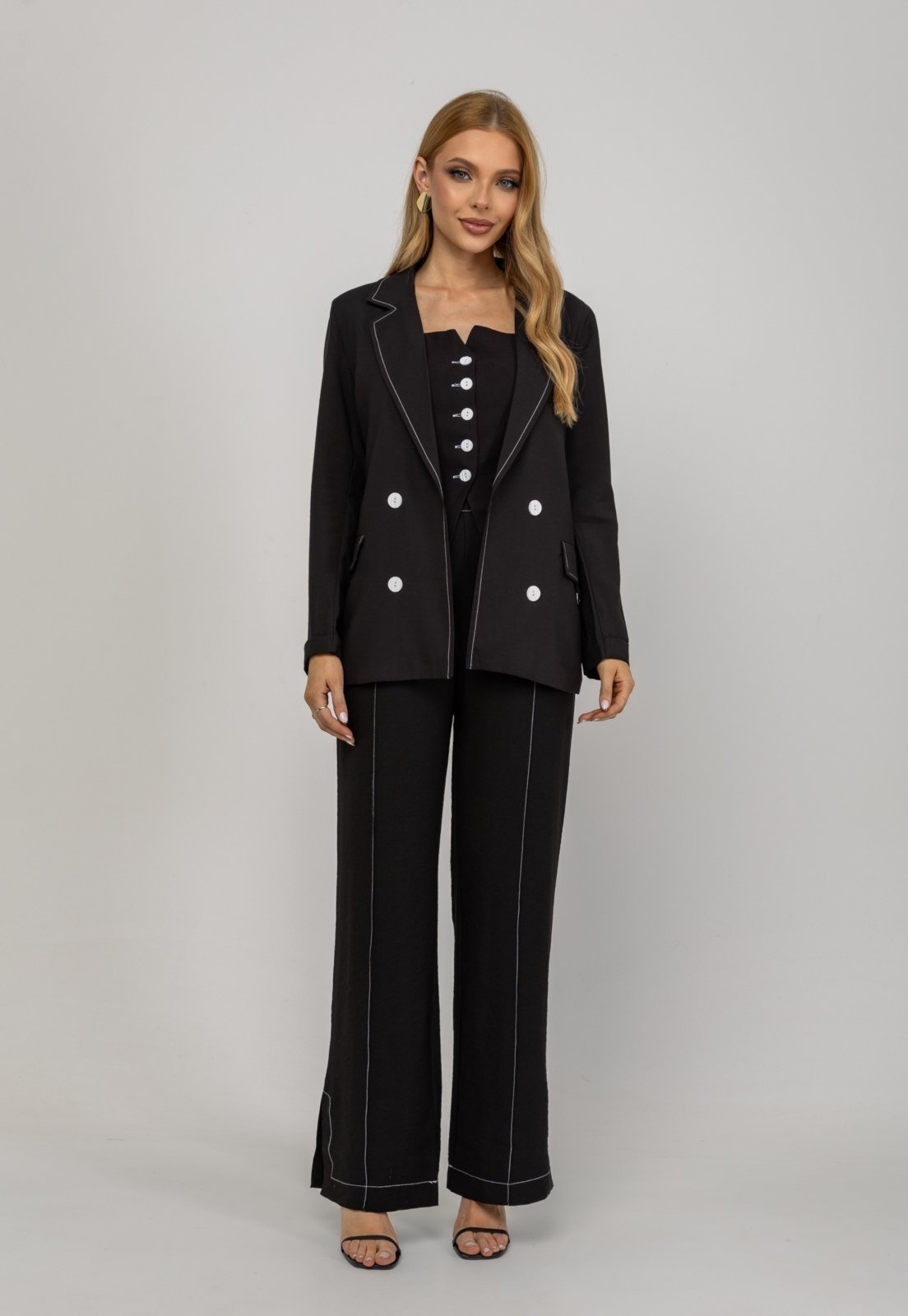 Vista 3 Blazer De Alfaiataria Com Costuras Contrastantes Salvatore Salvatore Fashion preto Salvatore Fashion preto