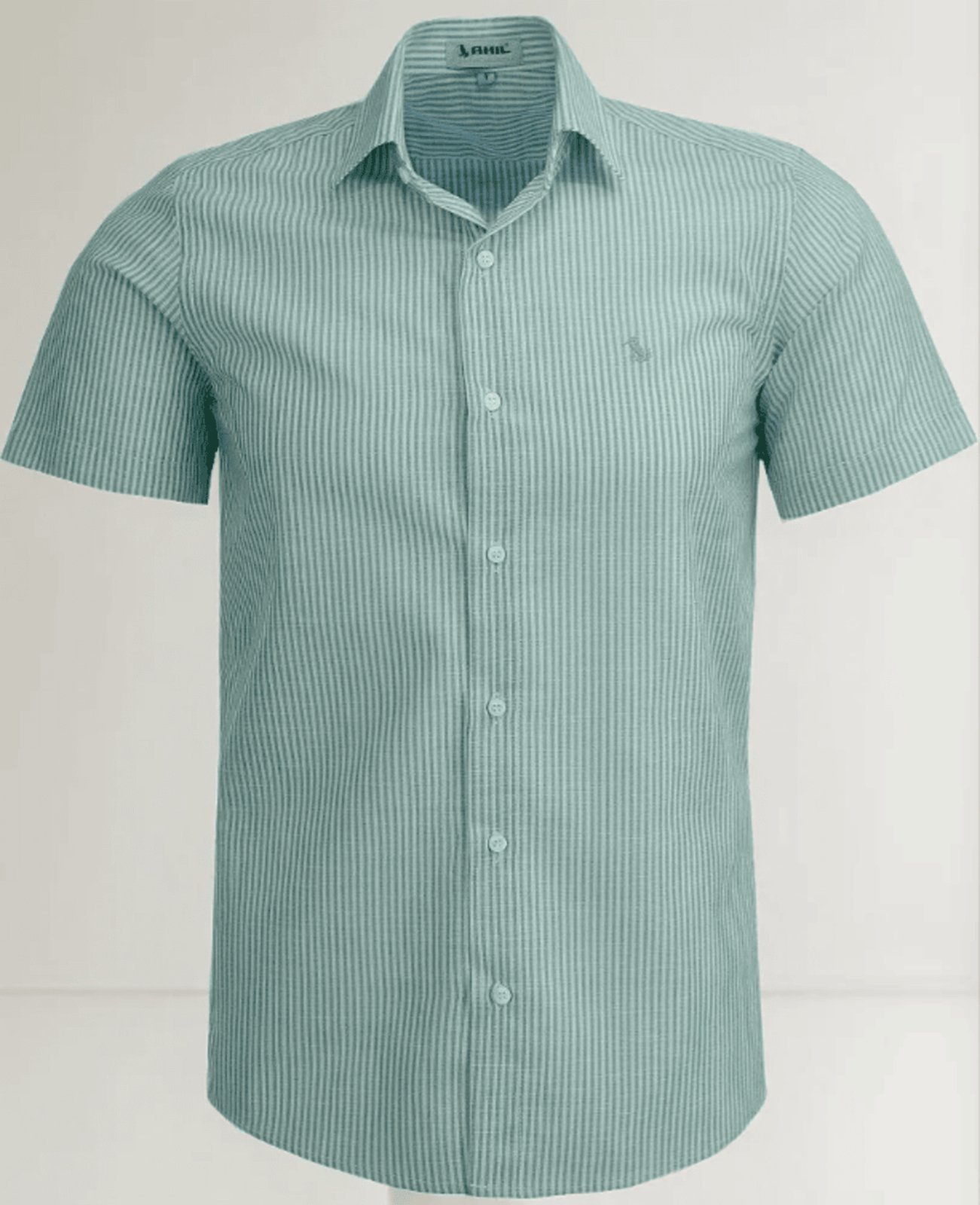 Camisa Social Amil Comfort Listrada Wind Algodão Manga Curta Luxo Verde
