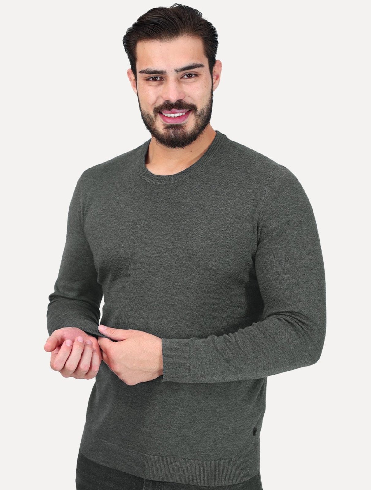 Suéter Calvin Klein Jeans Masculino Tricot Gola Careca Liso Chumbo