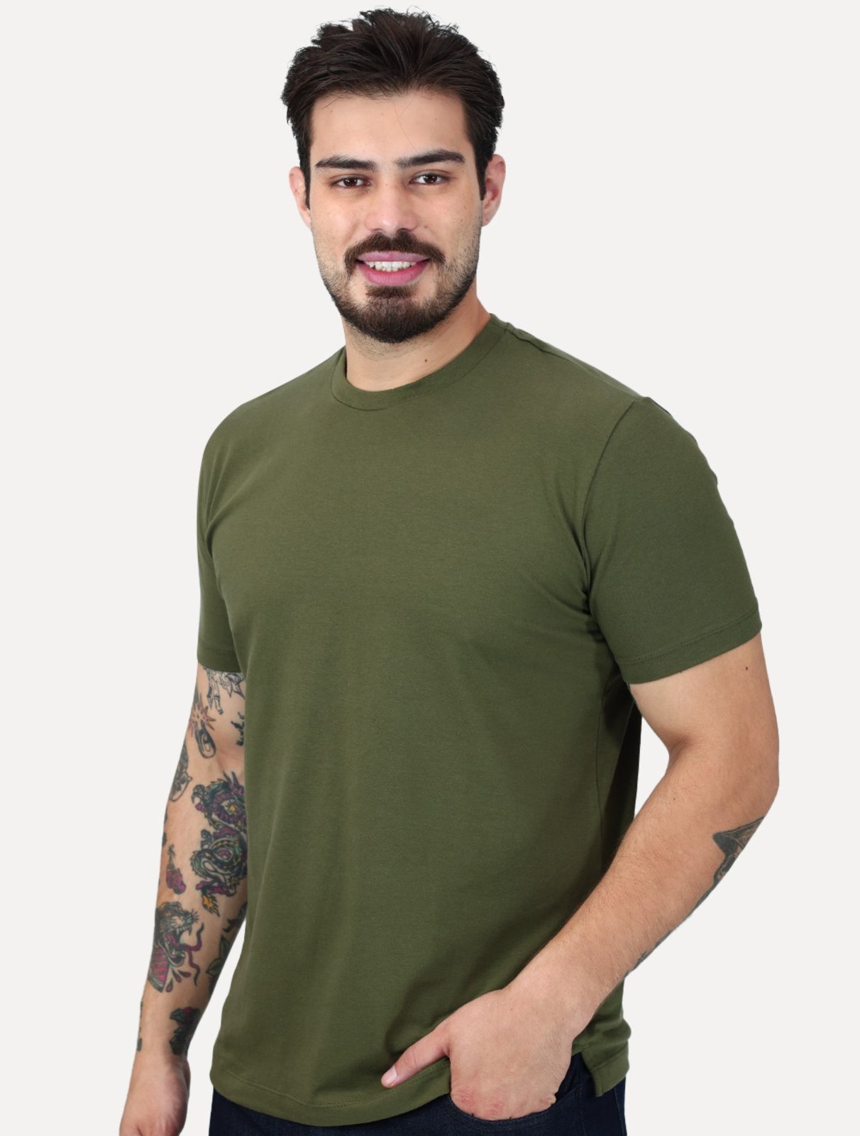 Camiseta King & Joe Cotton Flex Slim Verde Oliva