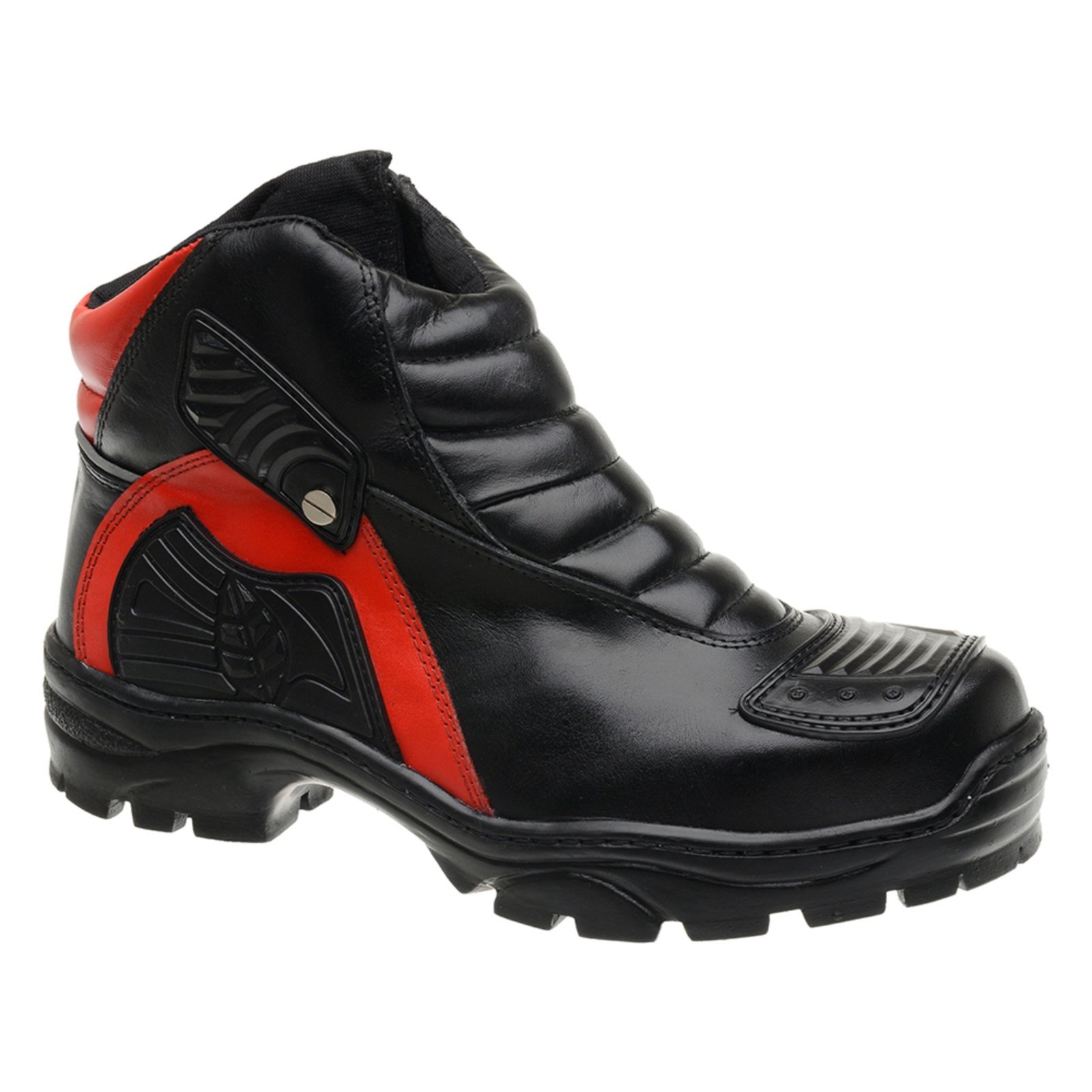 Bota Motociclista Accona Cano Curto Couro Preto e Vermelho 15342PV