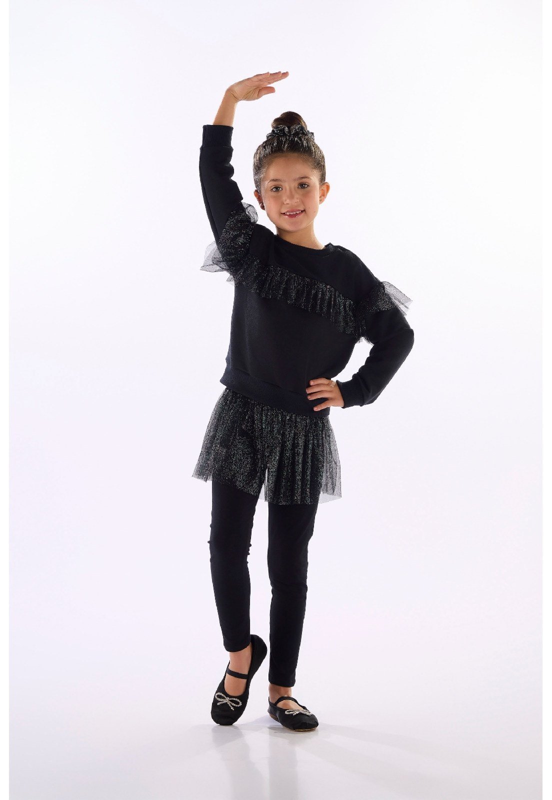 Infantil - Blusão Moletom com Tule Glitter Quimby Preto