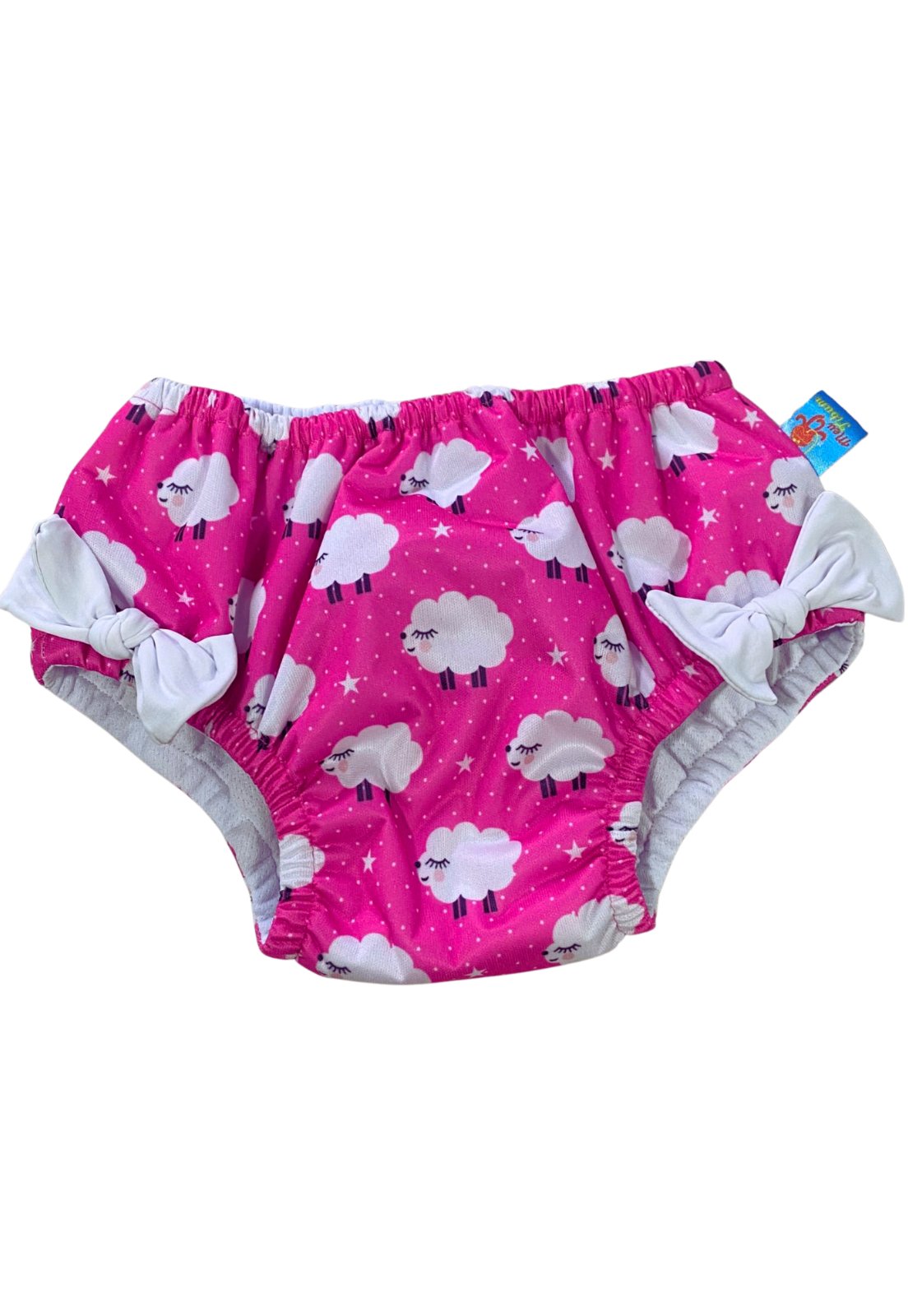 Biquini Fralda de Banho Reutilizável Meu Tibum FPU 50+ Ovelha Rosa. Antivazamento, Confortável e Sustentável