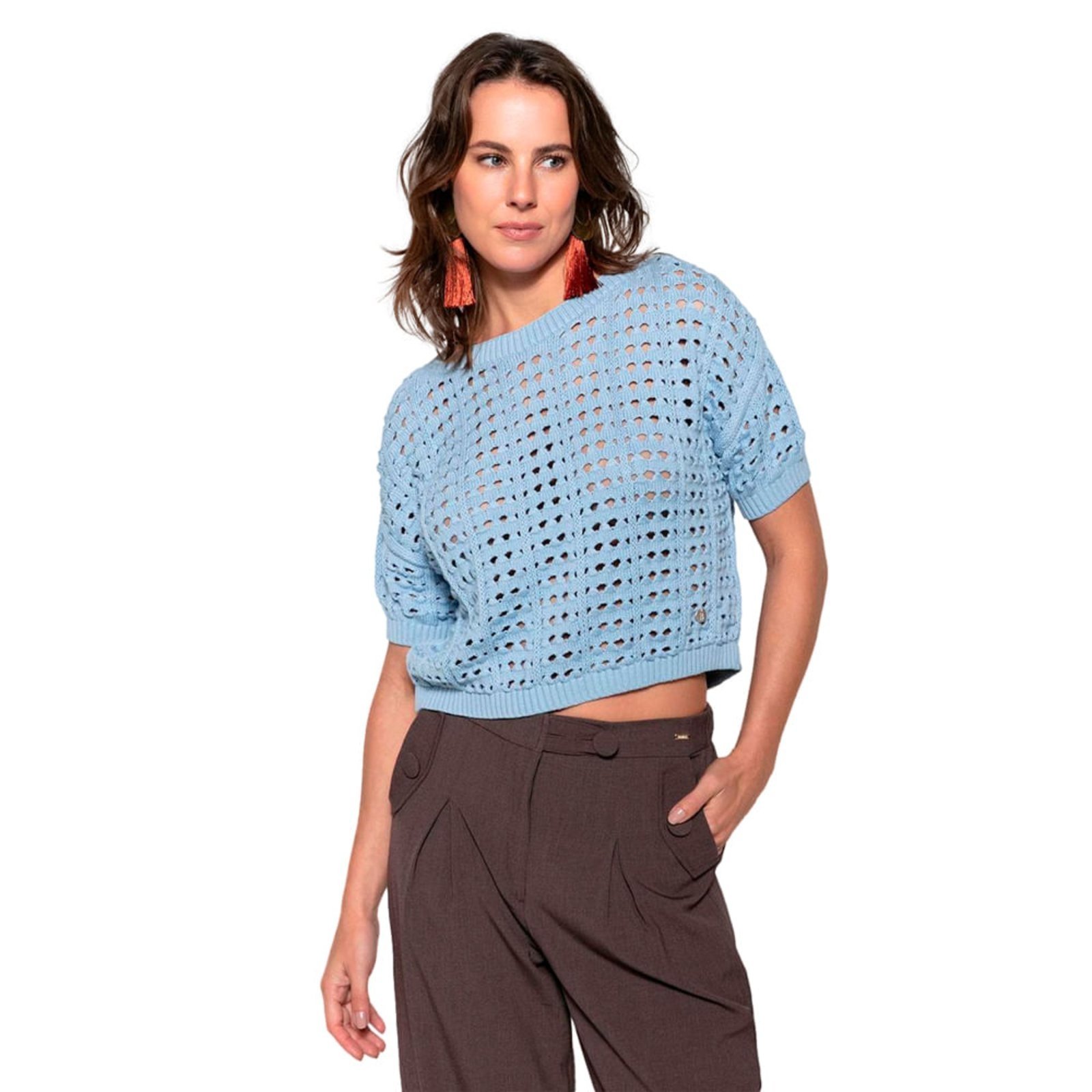 Blusa Feminina Biamar Algodão Manga Vazada Azul
