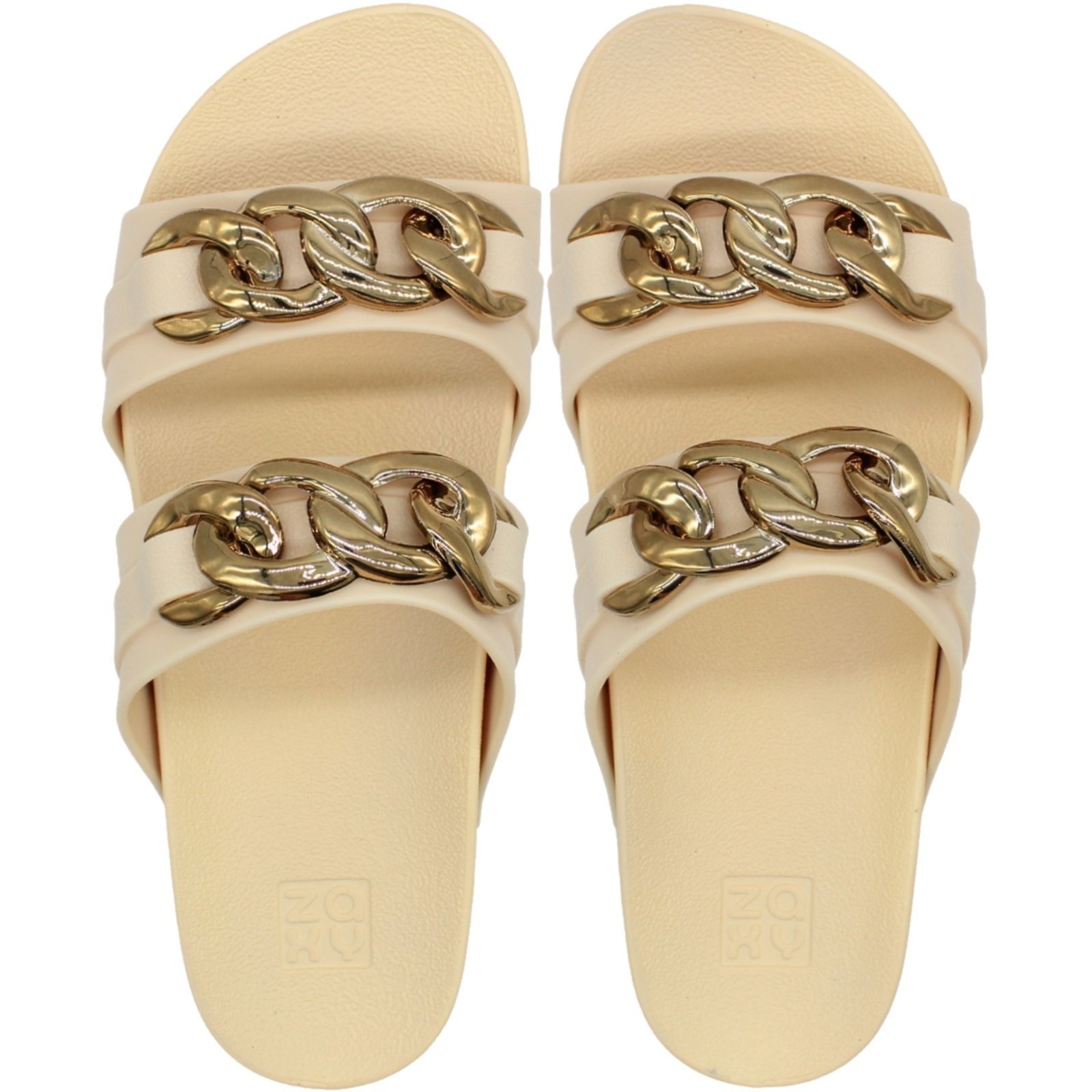 Tamanco Slide Zaxy On Tiras em Detalhes Corrente Feminina