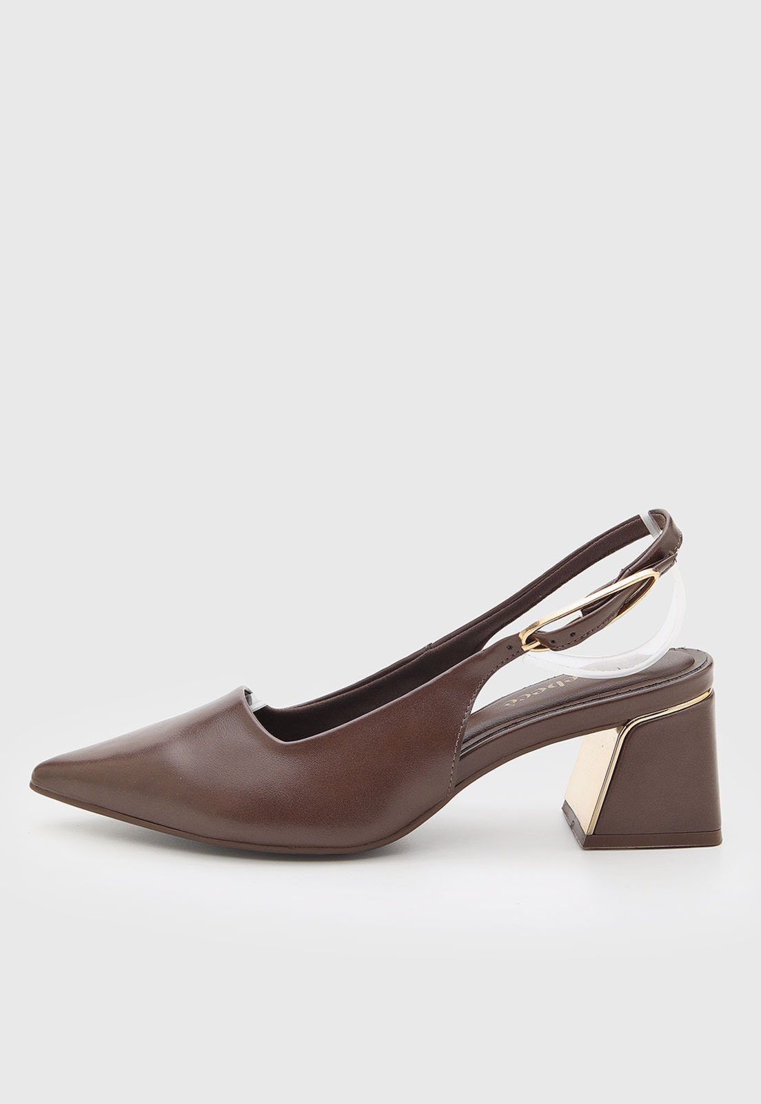 Scarpin Feminino cê Bico Fino Salto Quadrado Marrom