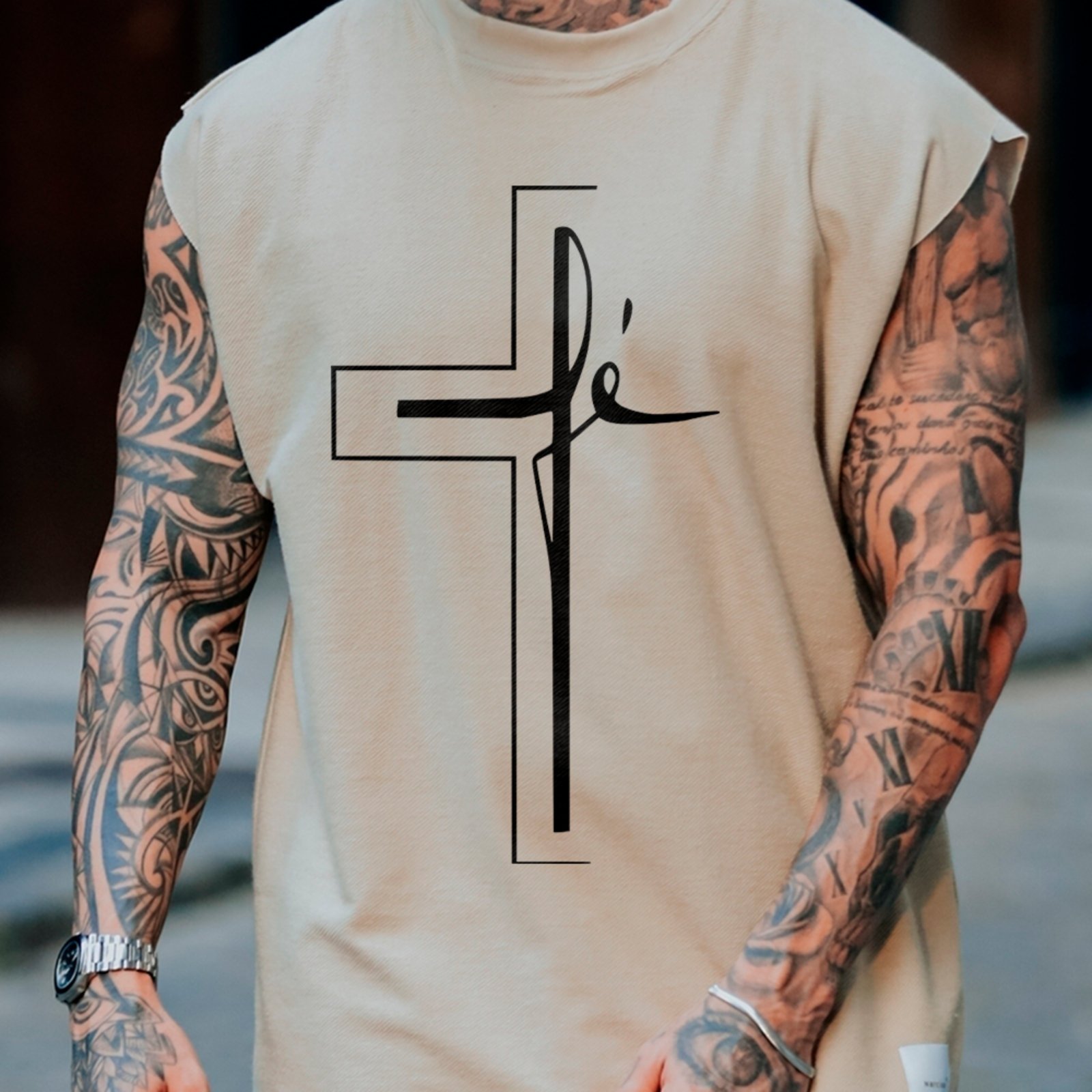 Camiseta Regata Machão Cruz Fé Jesus Gospel Streetwear Cristão Off White