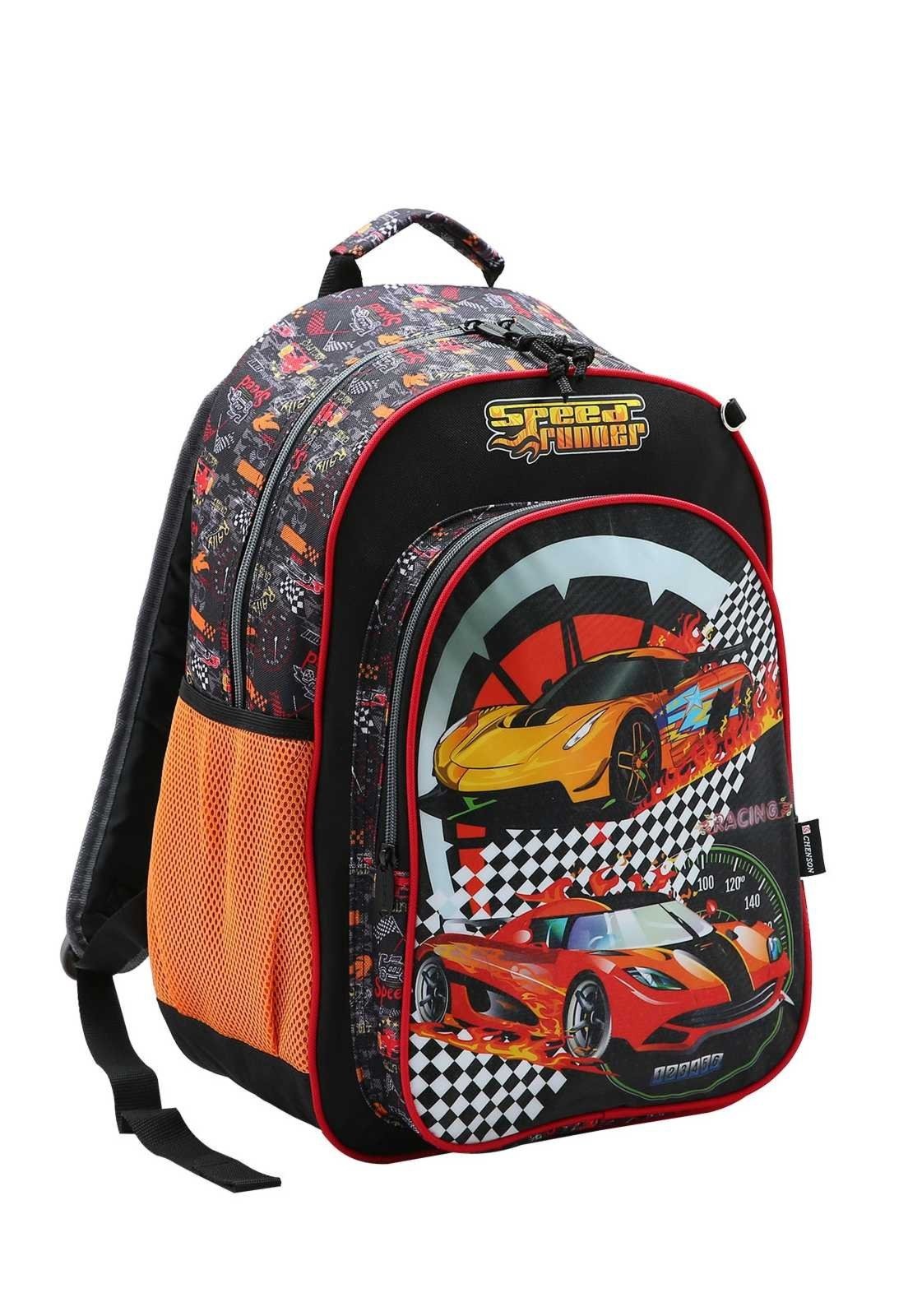 Mochila Escolar Menino Estampa Carros de Corrida