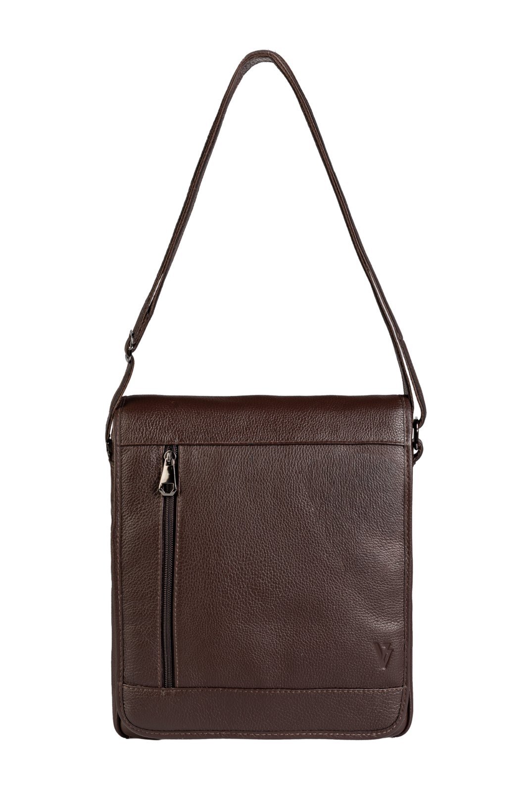 Vista 2 Bolsa carteiro masculina em couro floater Benício Vira Vento café Vira Vento café