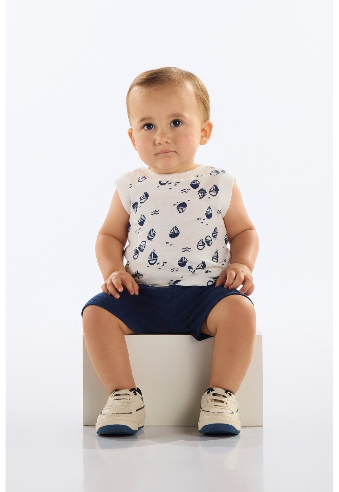Infantil – Conjunto Regata e Bermuda Quimby Bege