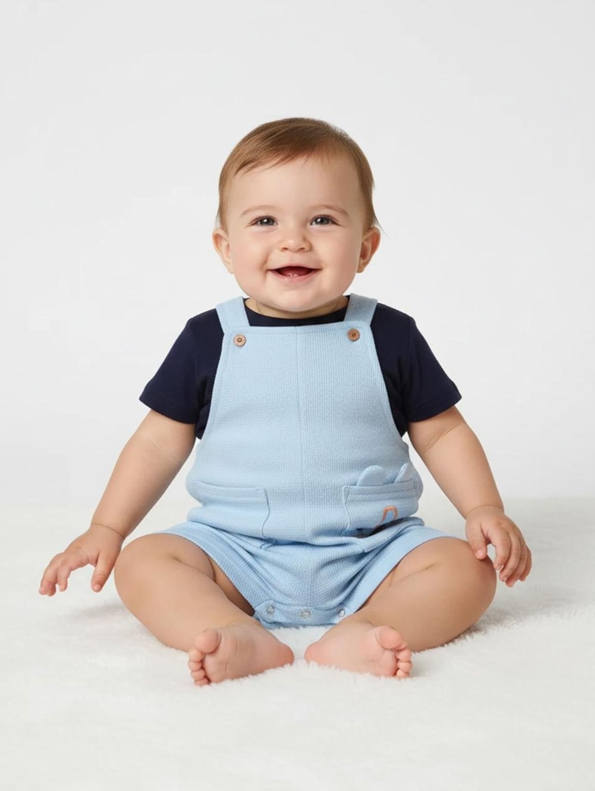 Infantil - Jardineira Malha Waffle Para Menino - AZUL