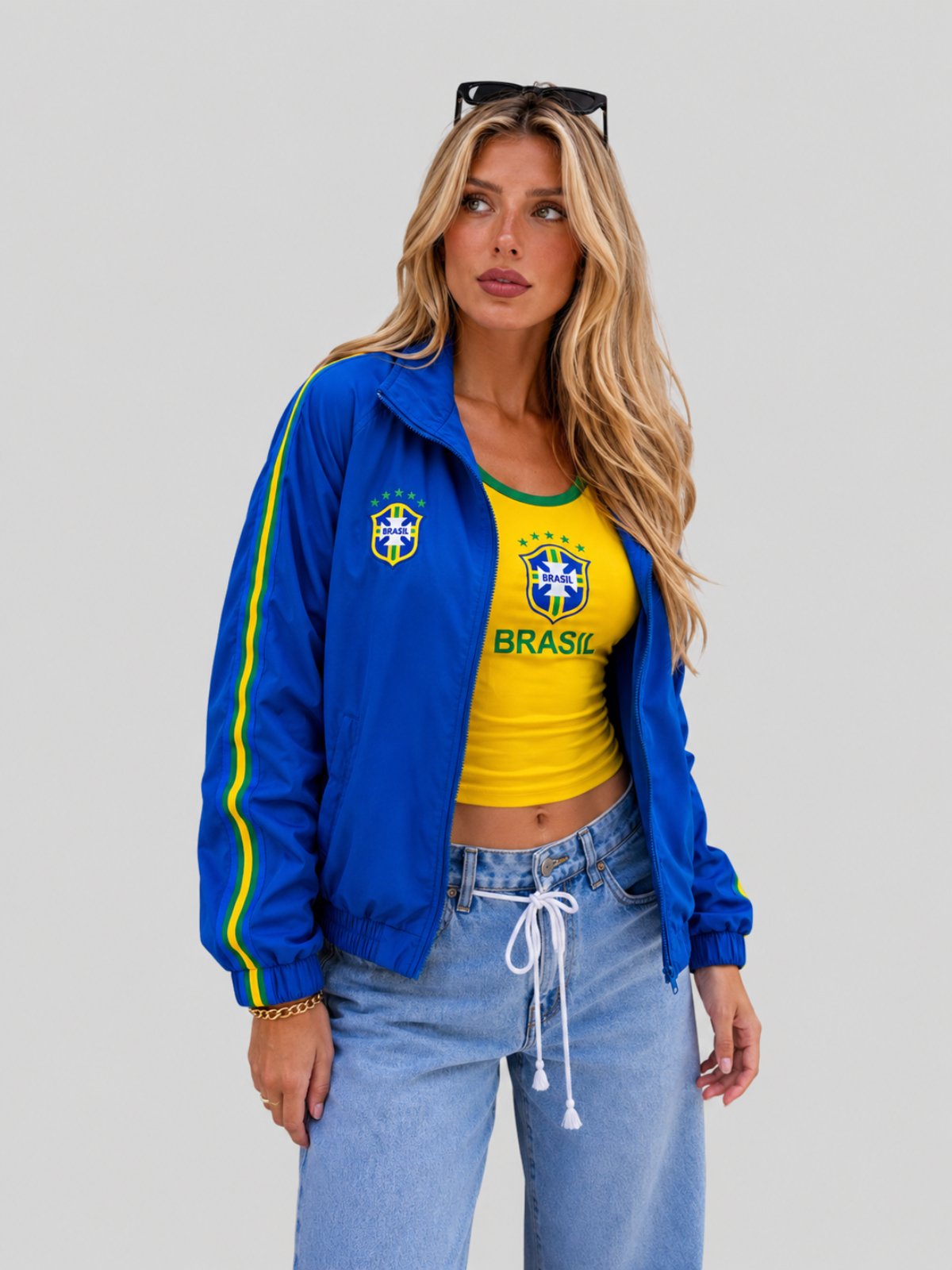 Jaqueta Corta Vento Brasil Feminina Azul Claro