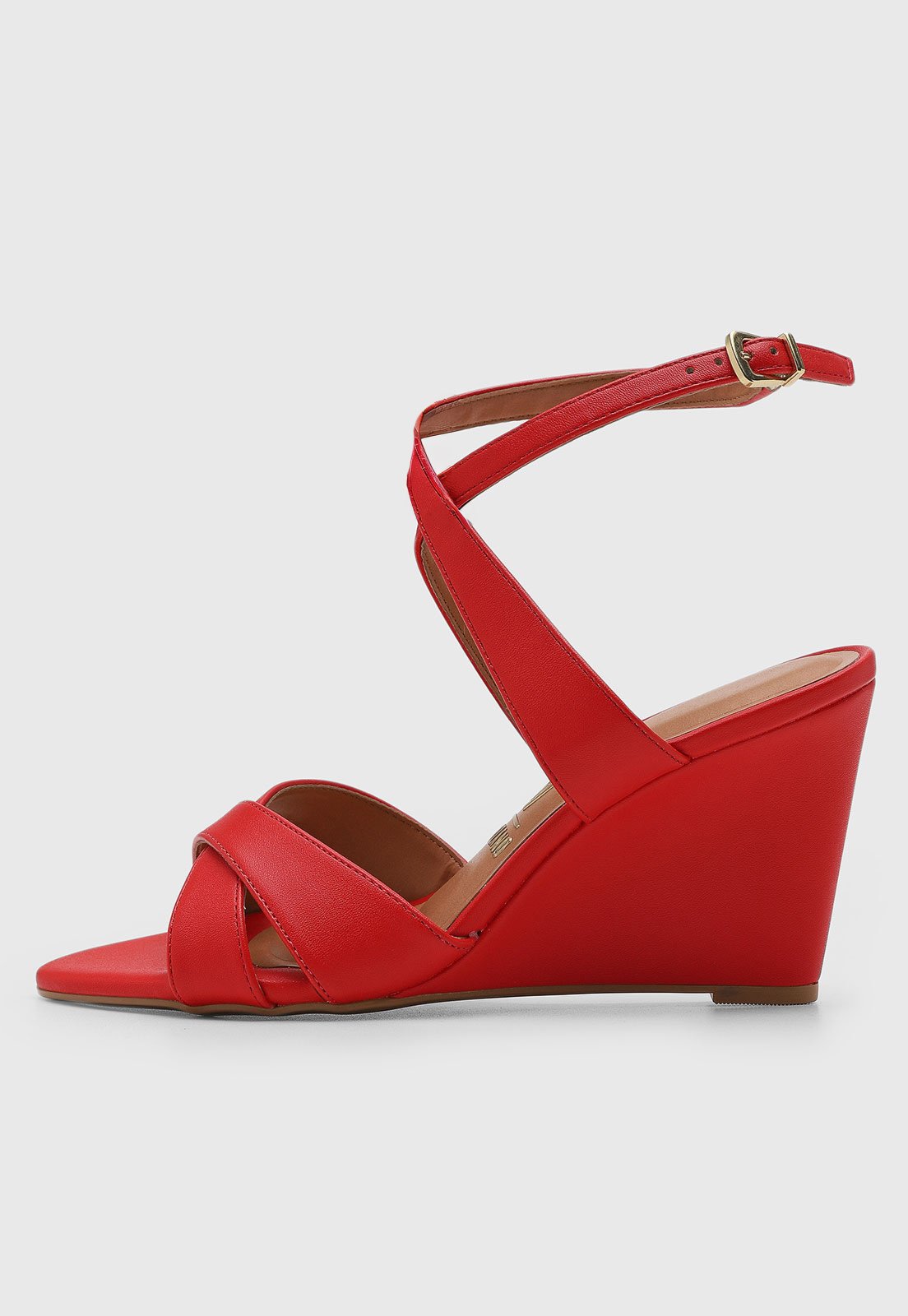 Vista 2 Sandália Feminina Vizzano Salto Anabela Tiras Cruzadas Vermelha vermelho VIZZANO vermelho