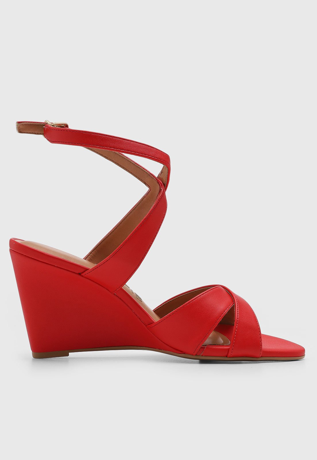 Vista 3 Sandália Feminina Vizzano Salto Anabela Tiras Cruzadas Vermelha vermelho VIZZANO vermelho