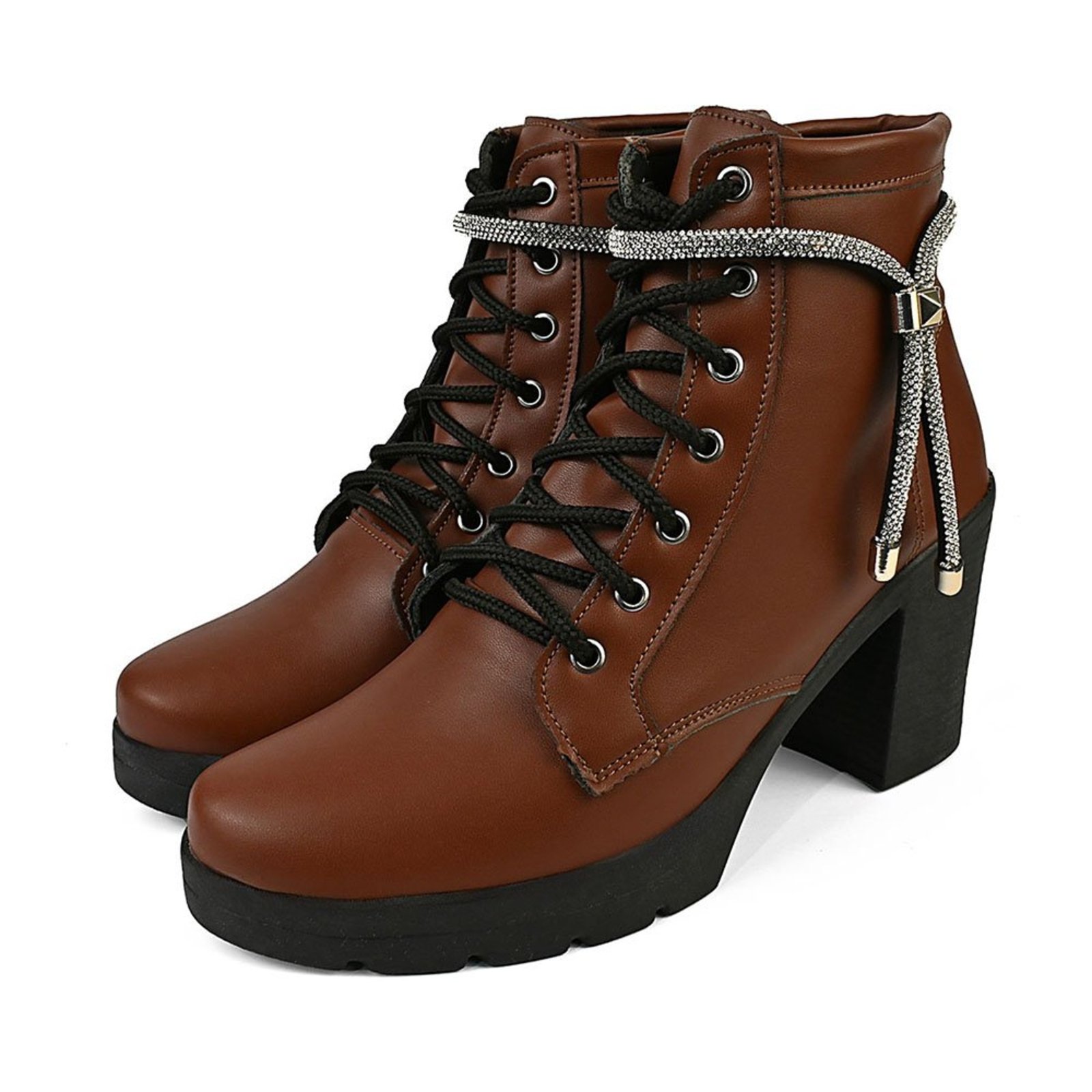 Coturno Feminino Bota Salto Alto Donatella Shoes Plataforma Terra Brilho Strass Cadarço Enfeite Removível Novo