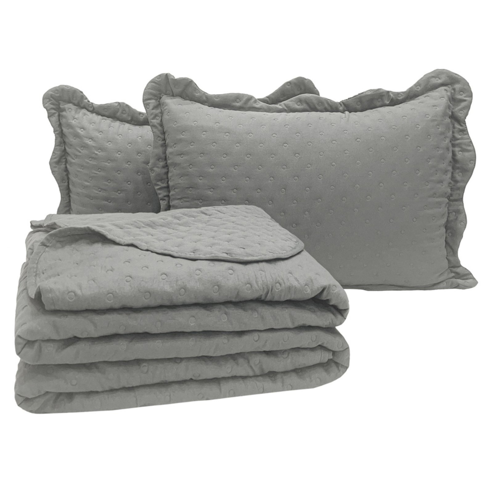 Kit Cobre Leito Colcha Casa Scarpa Perone Queen Dupla Face Toque de Pluma Micro Percal 300 Fios 3 Peças - Cinza