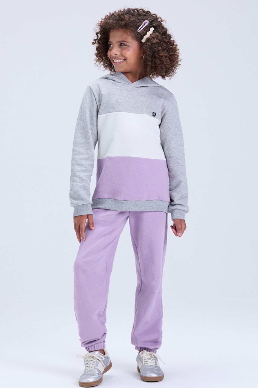 Infantil - Conjunto Moletom Feminino de Inverno Degradê com Capuz