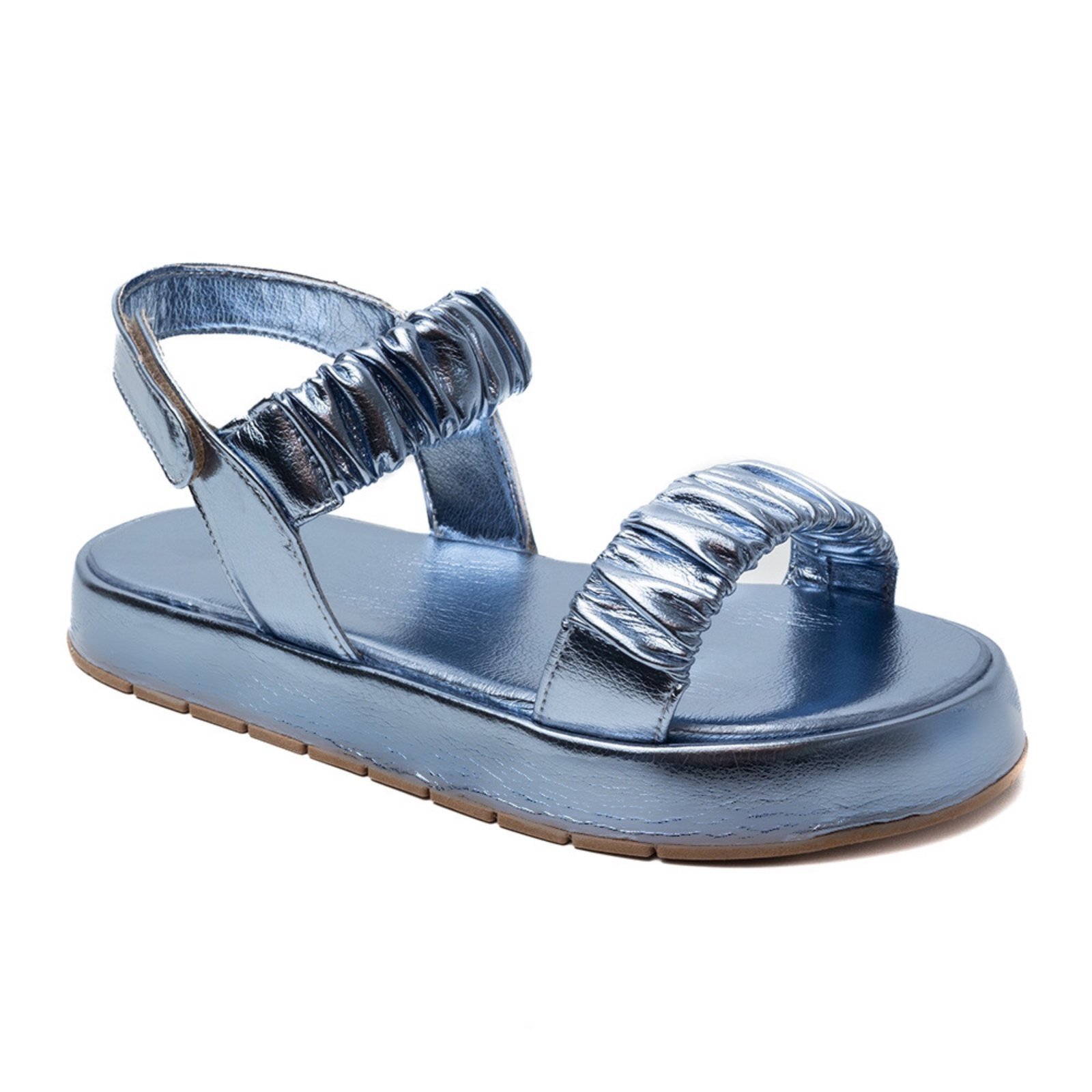 Papete Rasteira Sandalia Metalizado Azul Sola Alta Plataforma Kuento Shoes