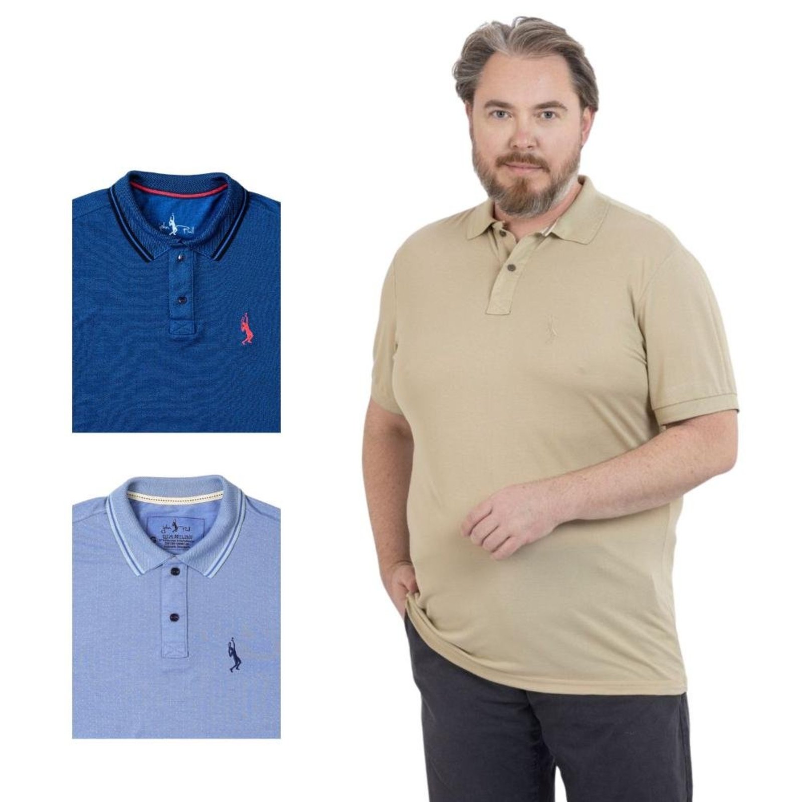 Kit 3 Camisa Polo Masculina Plus Size Piquet Algodão Leve