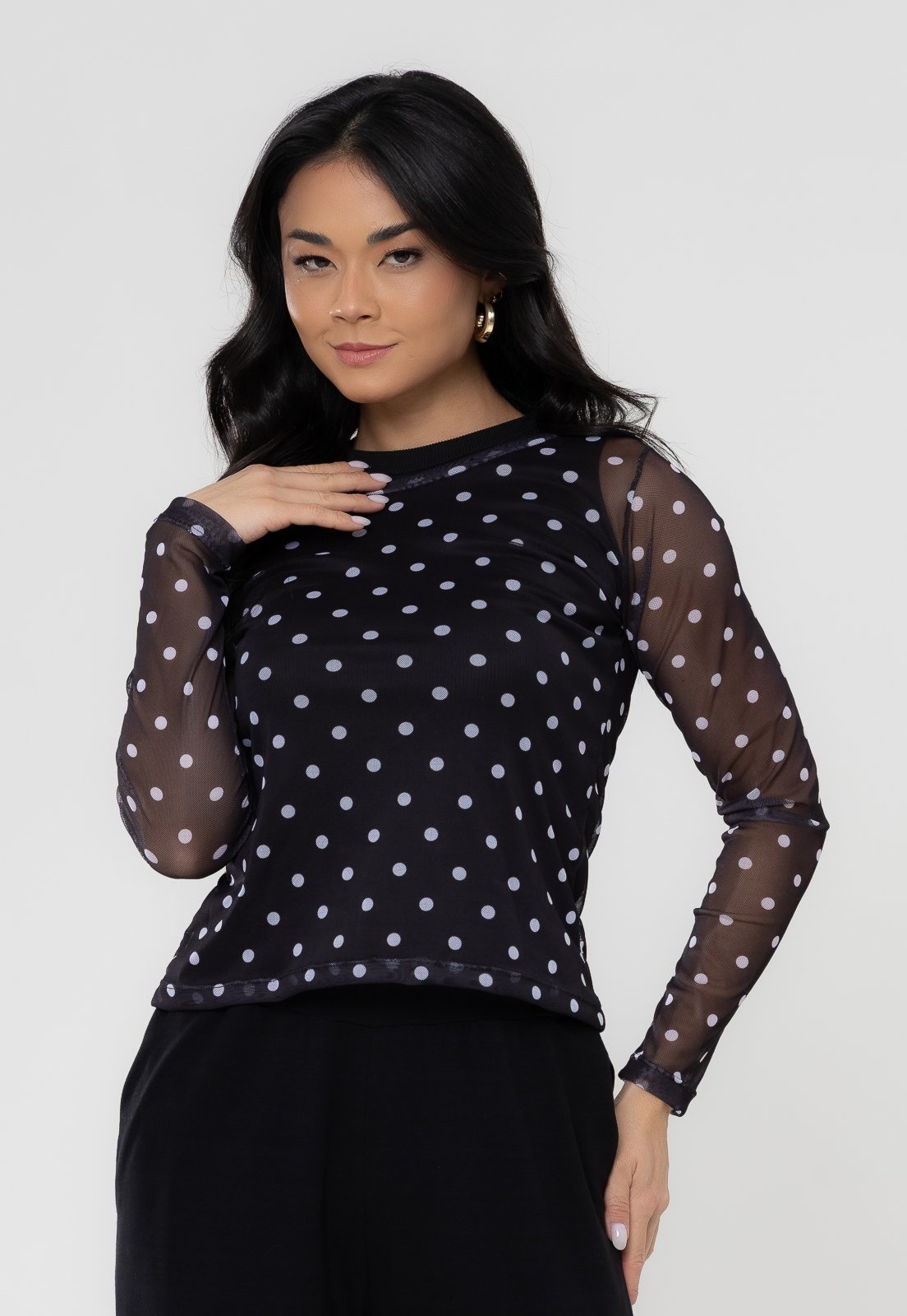 Blusa Aura Vera Tule Poá Preto