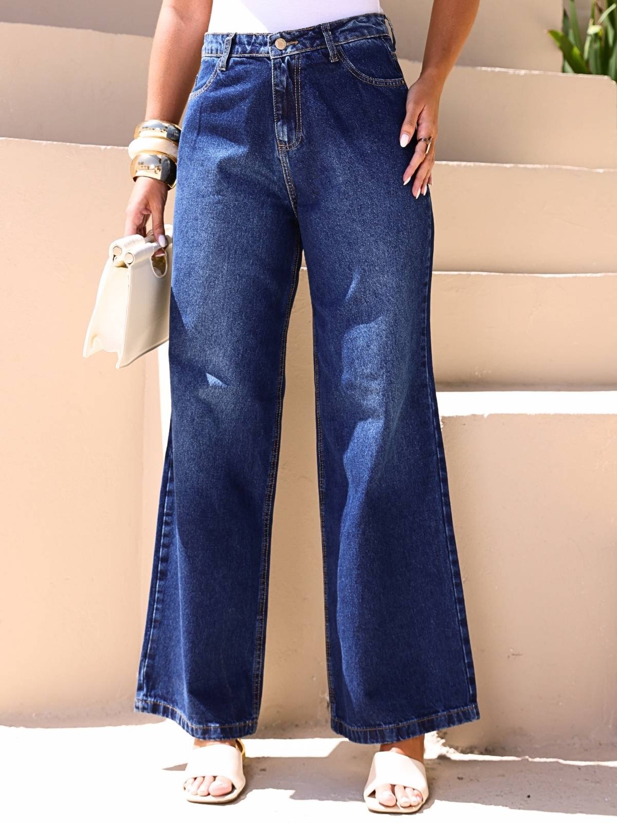 Vista 2 Calça Jeans Pantalona Feminina Escuro Crawling azul Crawling azul