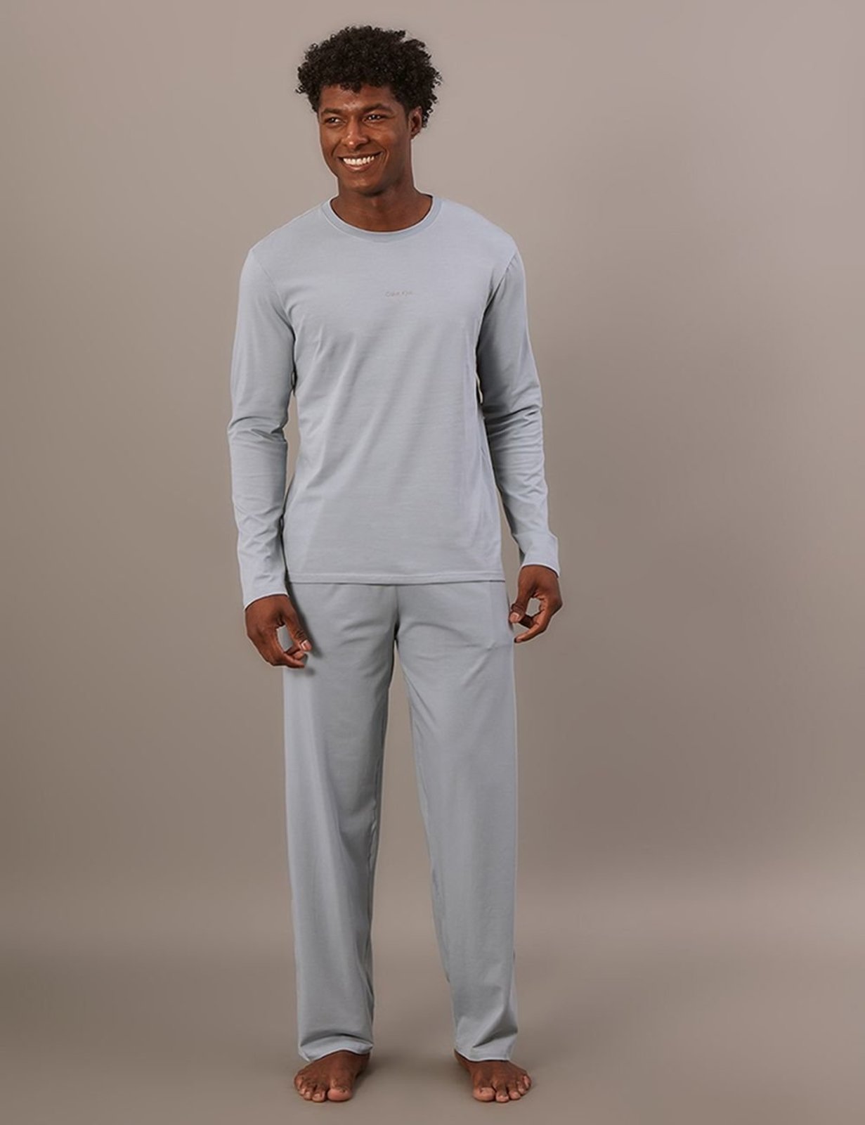 Pijama Masculino Manga Longa e Calça Pima Cotton - Azul Claro Calvin Klein Jeans