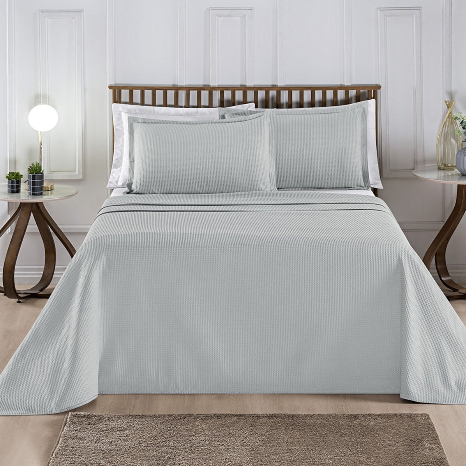 Kit Cobre Leito Colcha Casa Scarpa Intensy Casal Padrão Tecido Piquet Algodão 3 Peças - Cinza