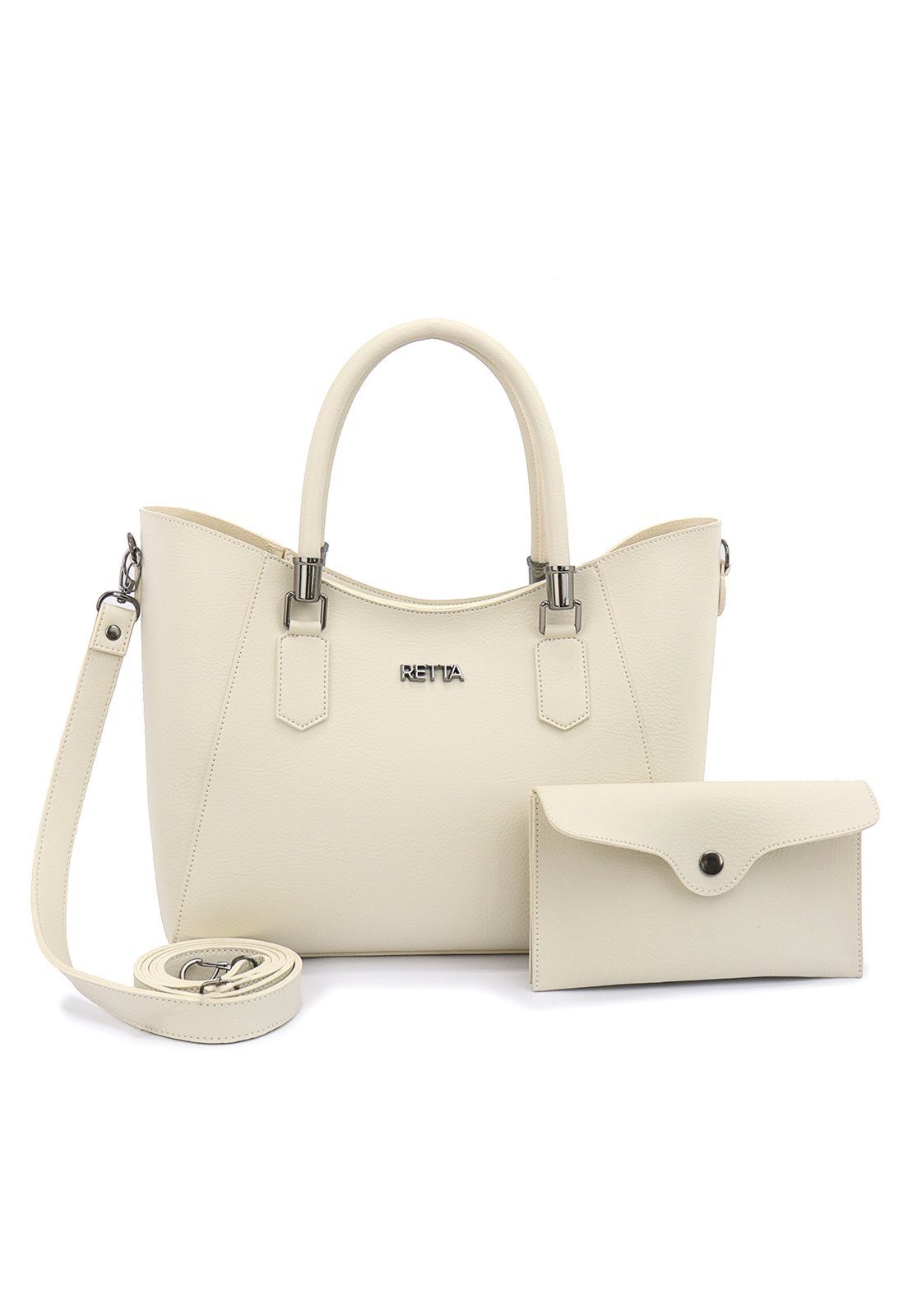 Bolsa Feminina Média Estela com Necessaire e Alça Regulável Marfim