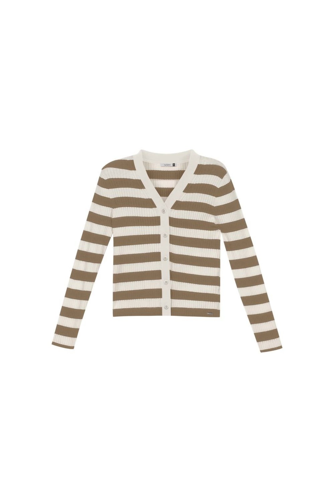 Cardigan Feminino Listrado Tricot Marialícia Bege