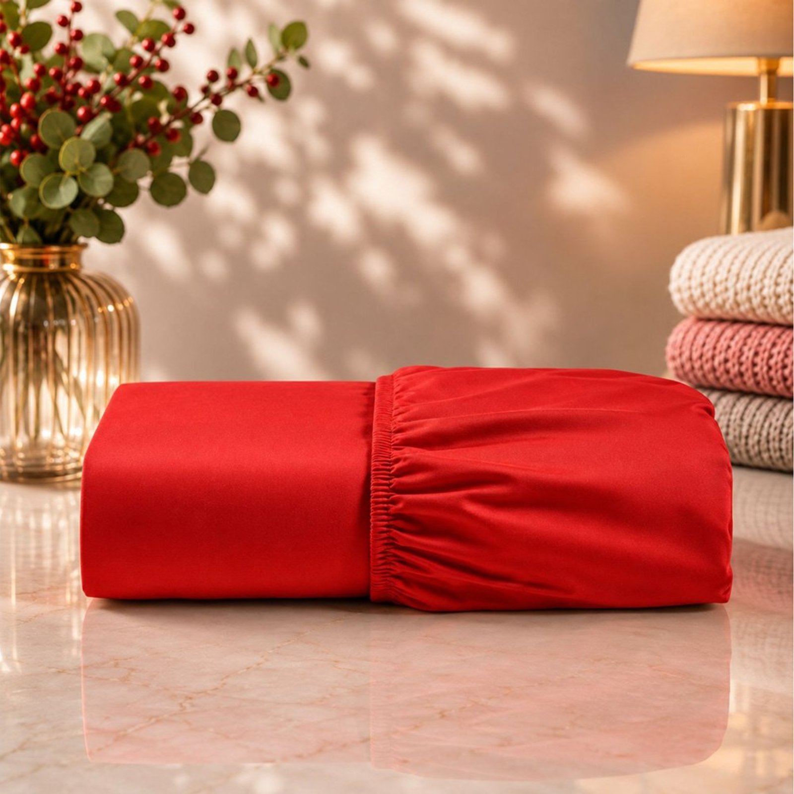 Lençol Casal Quality Micropercal 600 Fios Macio com Elástico - Vermelho