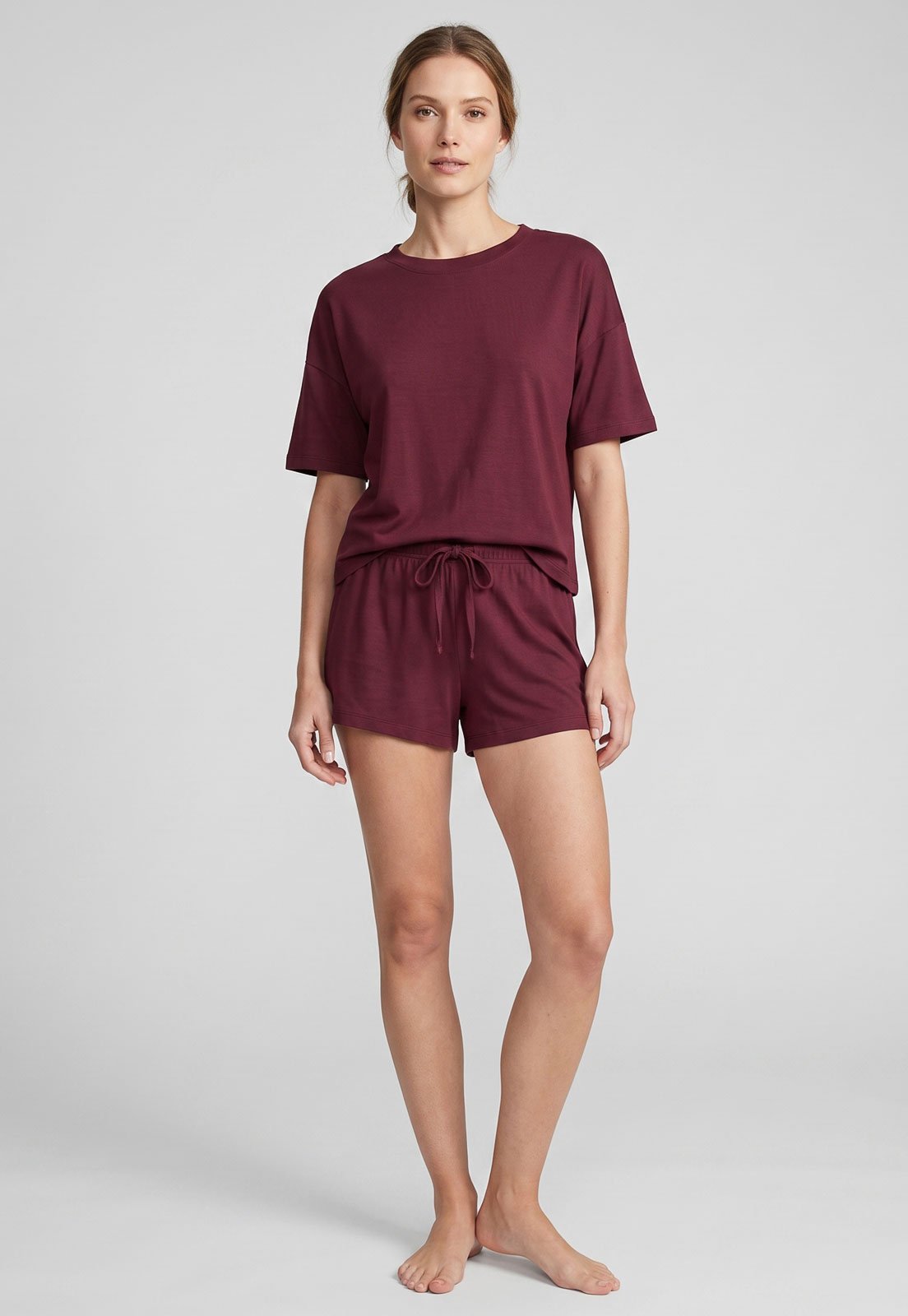 Conjunto Pijama Feminino Hering Curto Algodão Vinho