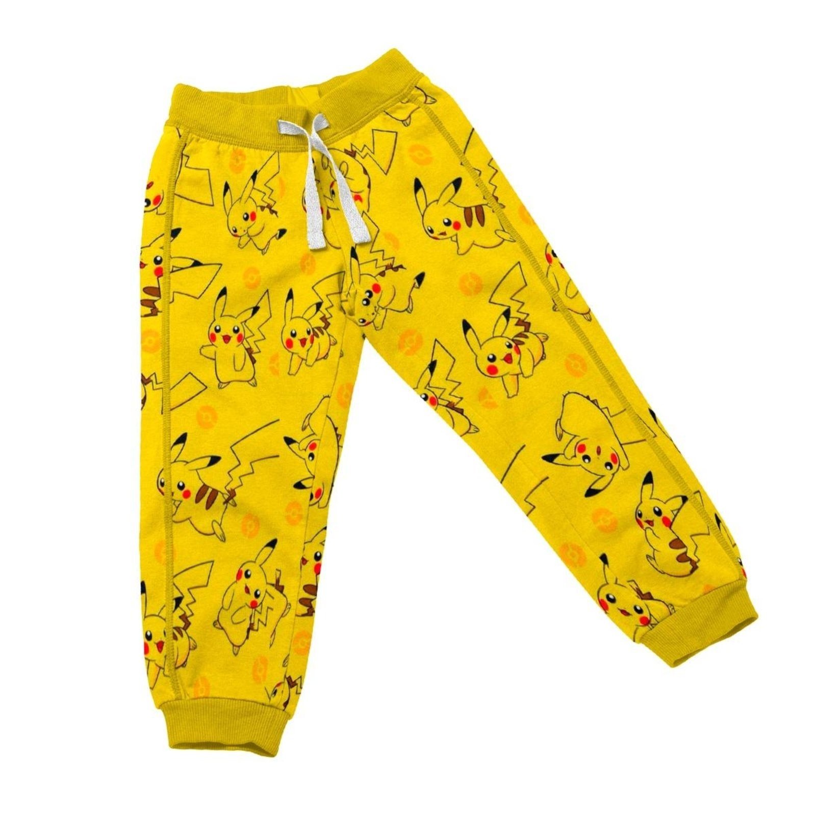 Infantil – Calça de Moletom Grossa Unissex Estampada Macia Para Brincar Picachu Amarelo