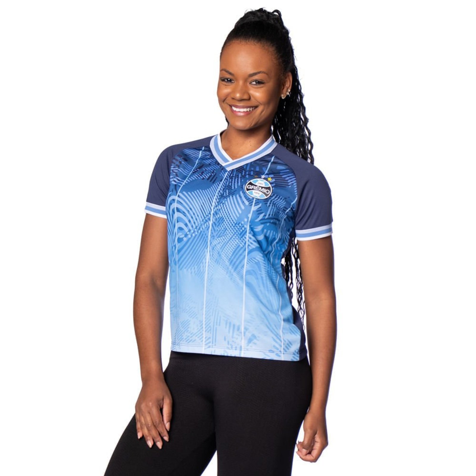 Camiseta Feminino Betel Grêmio Esportivo Degradê Azul