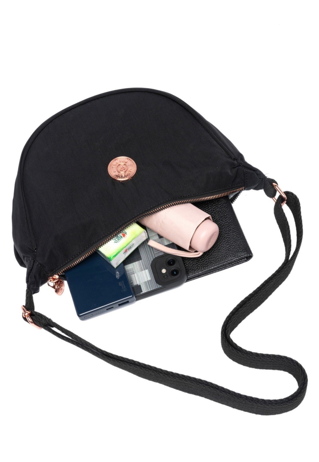 Vista 3 Bolsa Meia Lua Feminina Resistente Alça Lateral Reforçada Perfect For You preto Perfect For You preto