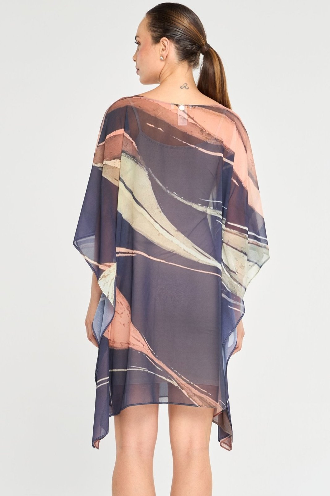 Vestido Curto PKS de Chiffon Estampado Azul Marinho