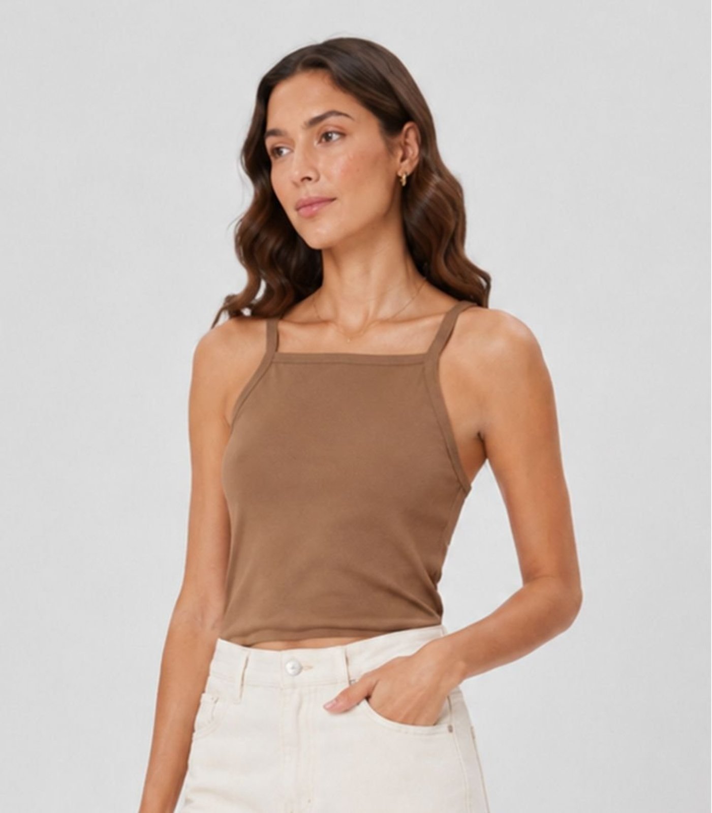Blusa De Alça Feminina Tecido Henera Infinita Cor Marrom