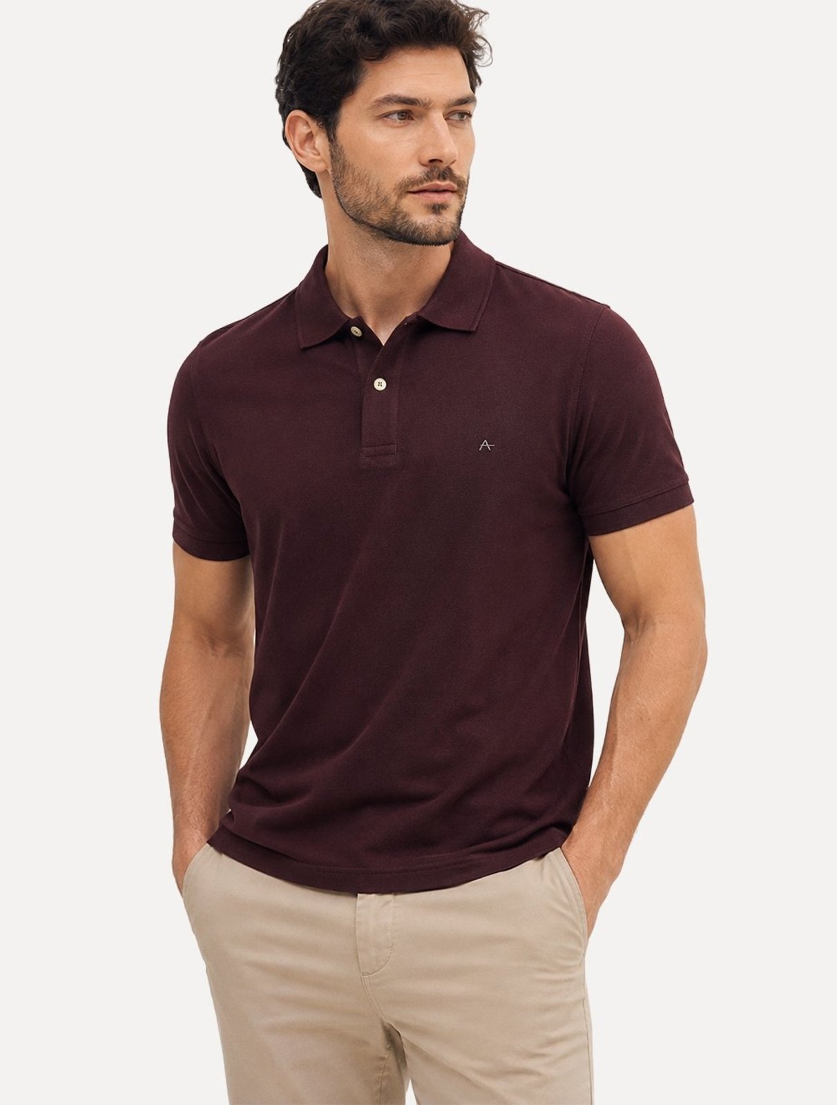 Polo Aramis Masculina Basic Piquet Mono Bordeaux Bordô Escuro