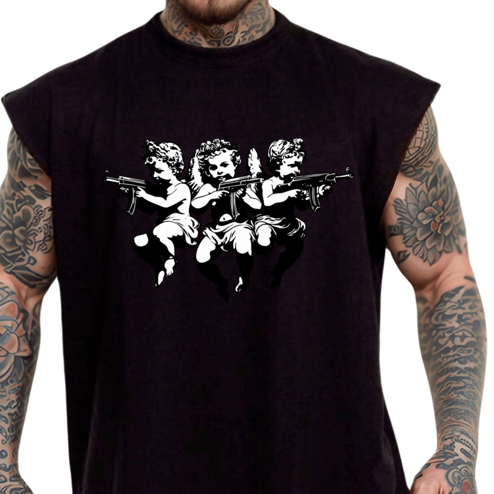 Camiseta Regata Machão Ousy Anjos Rebeldes Oversized Masculina Preto