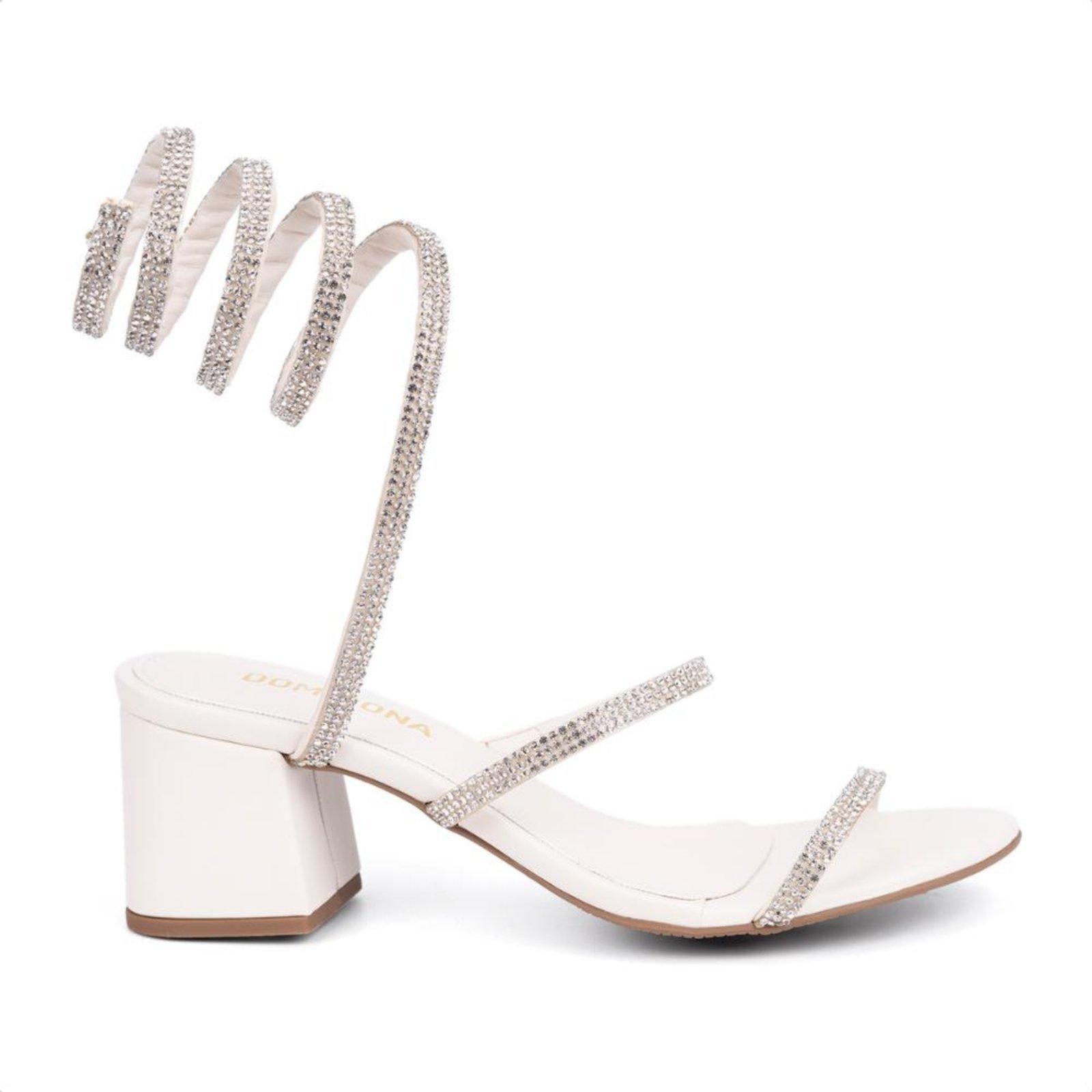 Vista 2 Sandália Feminina Salto Grosso Bloco Espiral Com Strass Moda Domidona dourado Domidona dourado