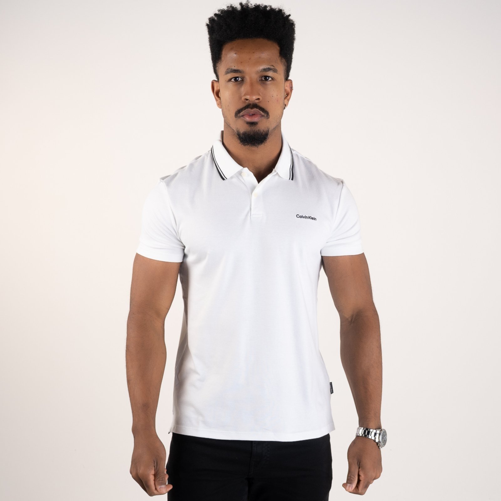 Camisa Polo Calvin Klein Liquid Touch Frisos Branca