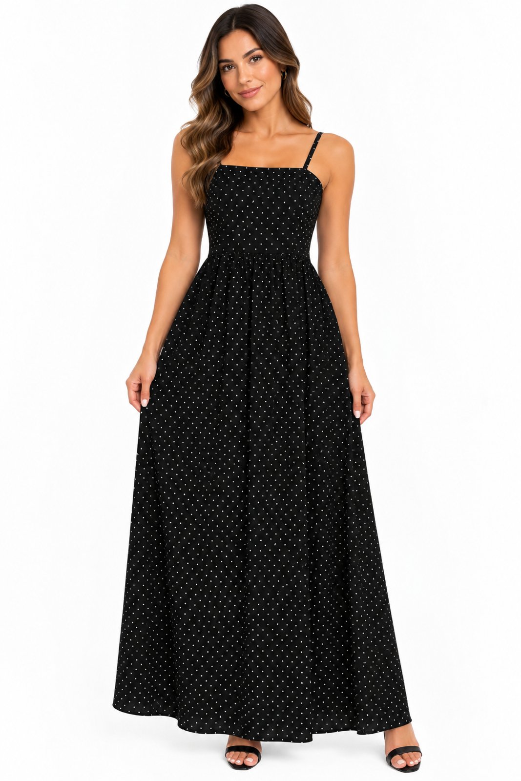 Vestido Longo D Bell Outlet Fashion Mini Poá Preto
