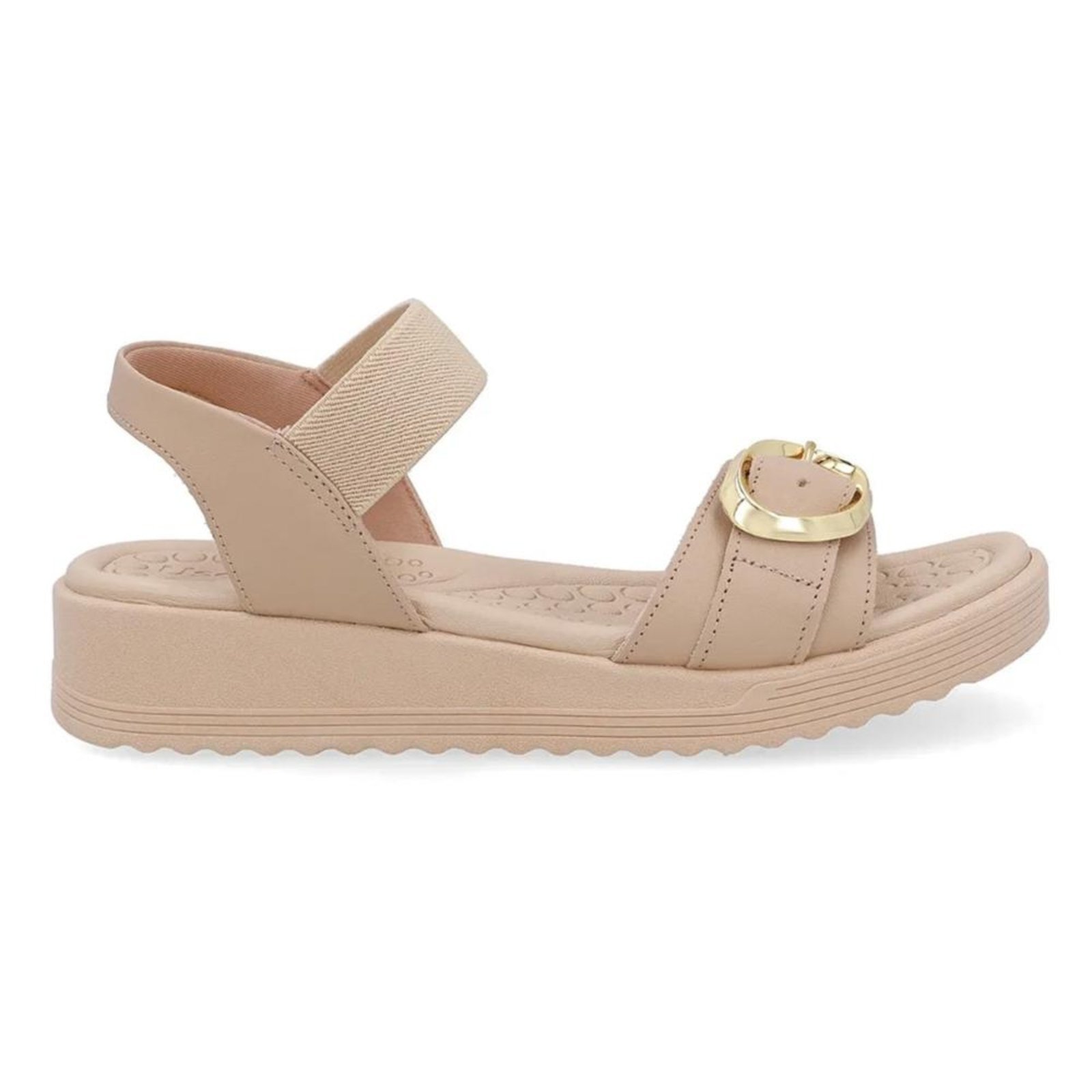 Sandália Usaflex Feminina Salto Anabela Fivela Couro Casual UD13002 Nude