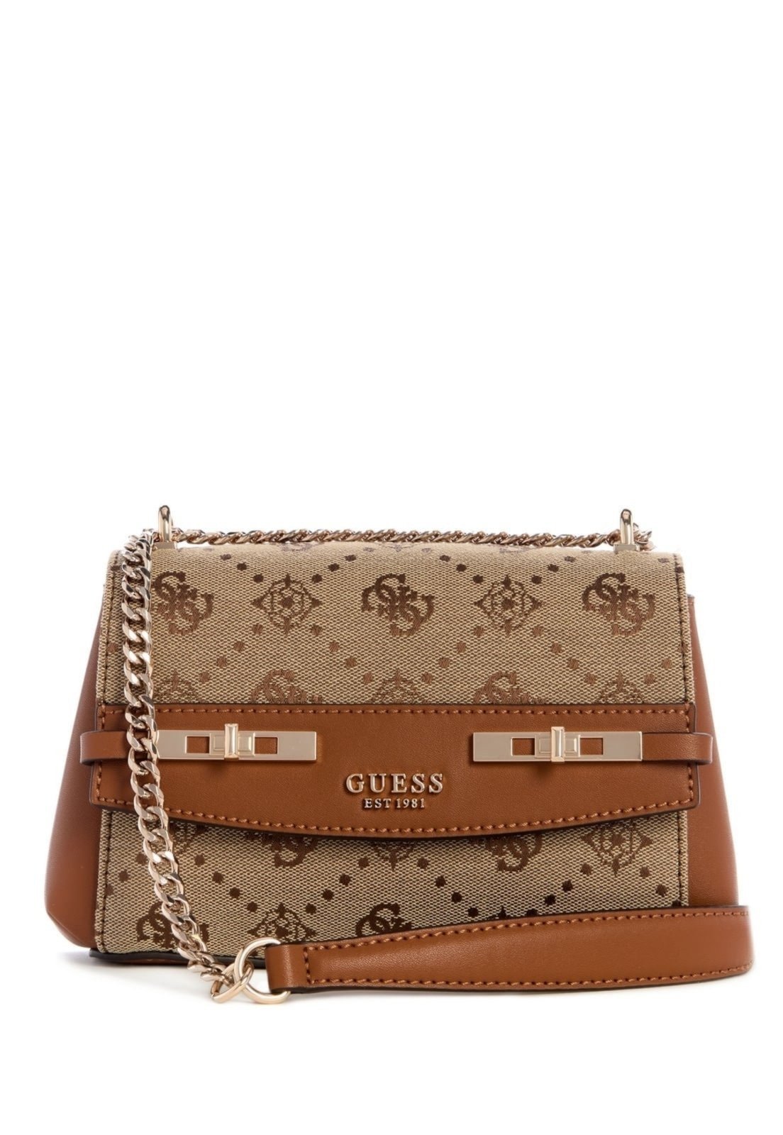 Vista 2 Bolsa Guess Mini Melinda Logo Transversal Flap Bege amarelo Guess amarelo