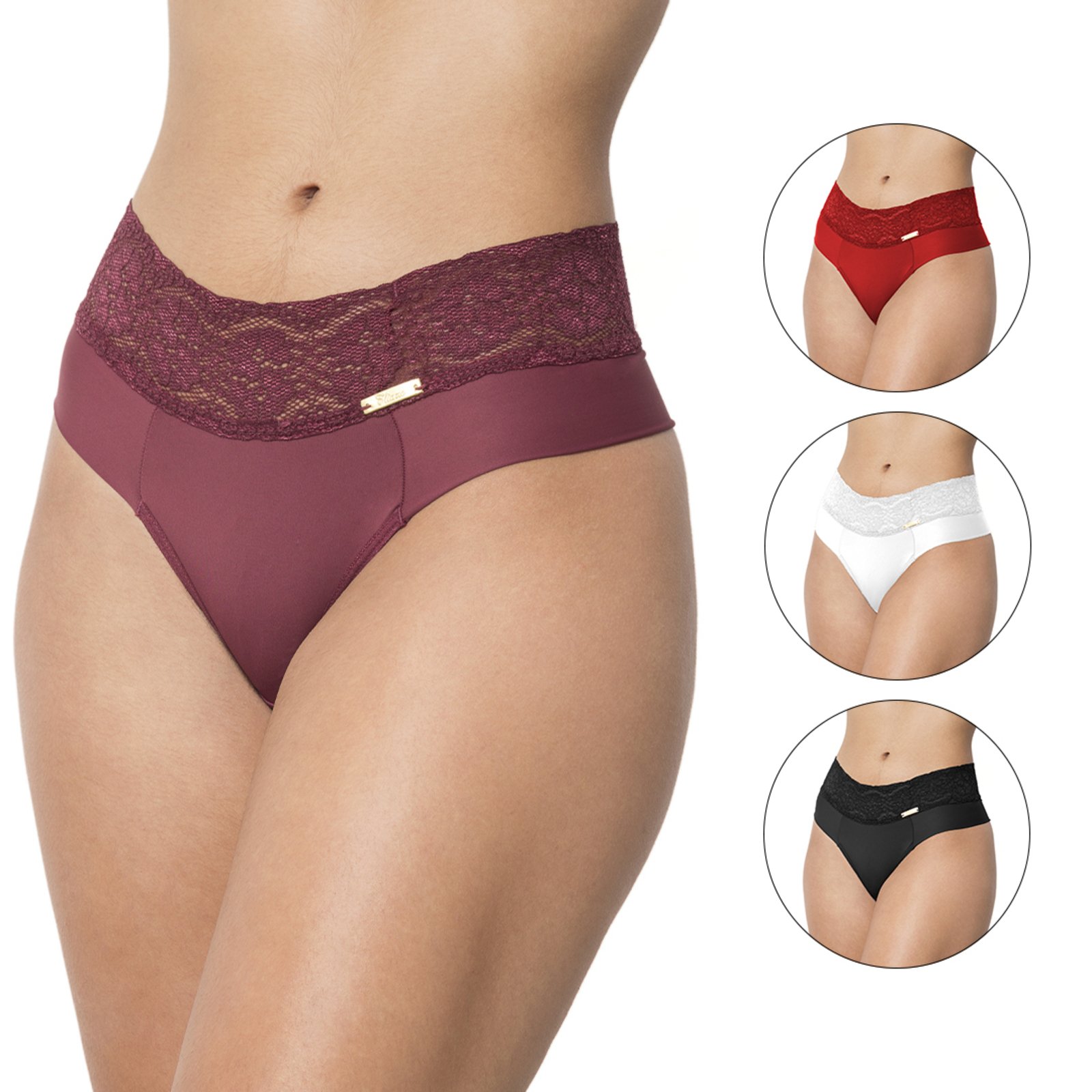 Kit 6 Calcinhas Gabi Lingerie Poliamida Microfibra Moda Íntima Feminina Fio Duplo Toda Rendada Cós Alto Modelagem Perfeita Confortável