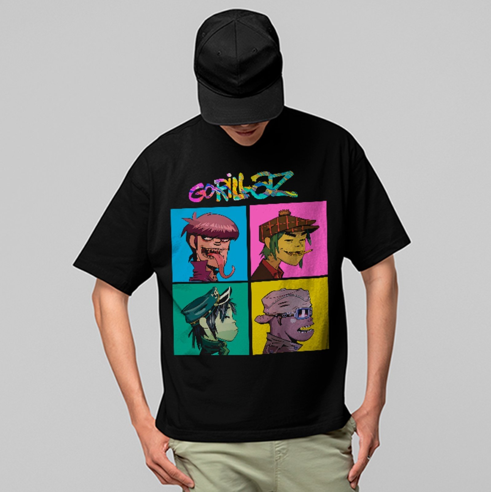 Camiseta Oversized Premium Gorillaz Band Cartoon Streetwear Unissex Preto