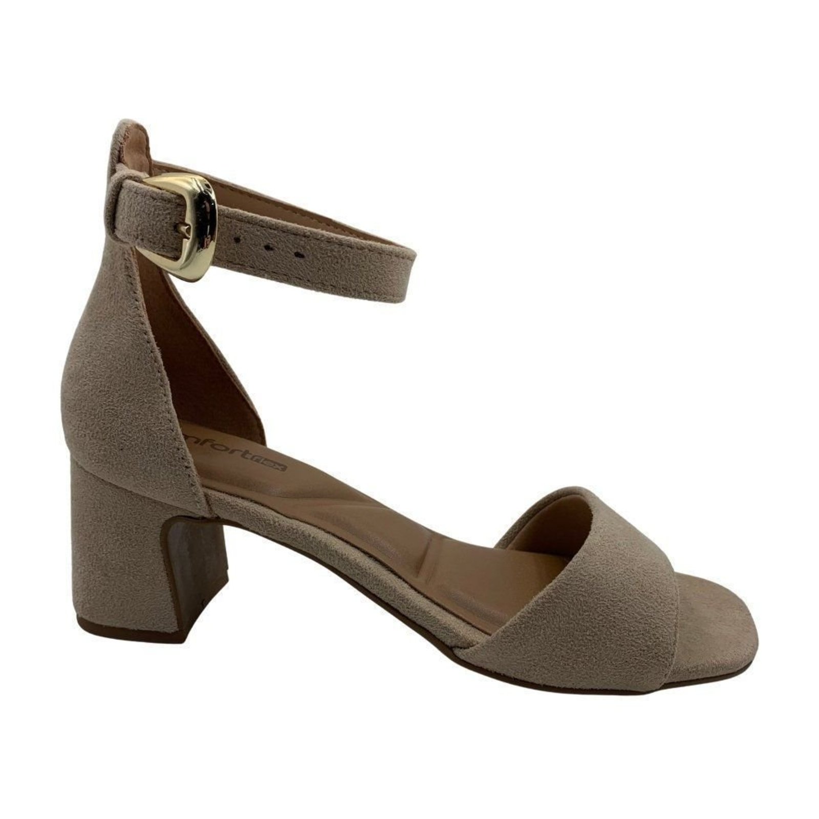 Sandália Comfortflex Salto Bloco Bege Camurça 2639404 - Bege - Comfortflex