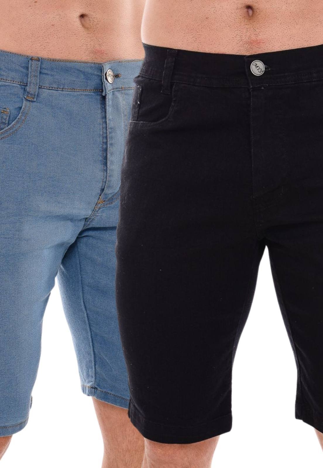 Kit 2 Bermuda Masculina Mys Jeans Confortável Azul Delavê e Preto
