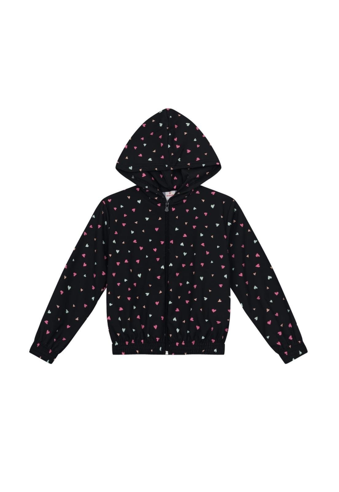 Infantil - Casaco Menina Ziper Coraçoes Brandili 10 Preto