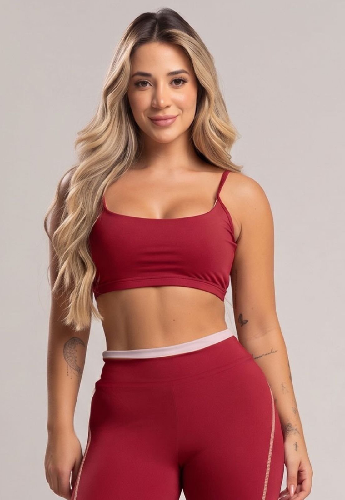 Top Fitness MVB Modas Cropped Alcinha Costas Abertas Feminino Academia Poliamida Cherry