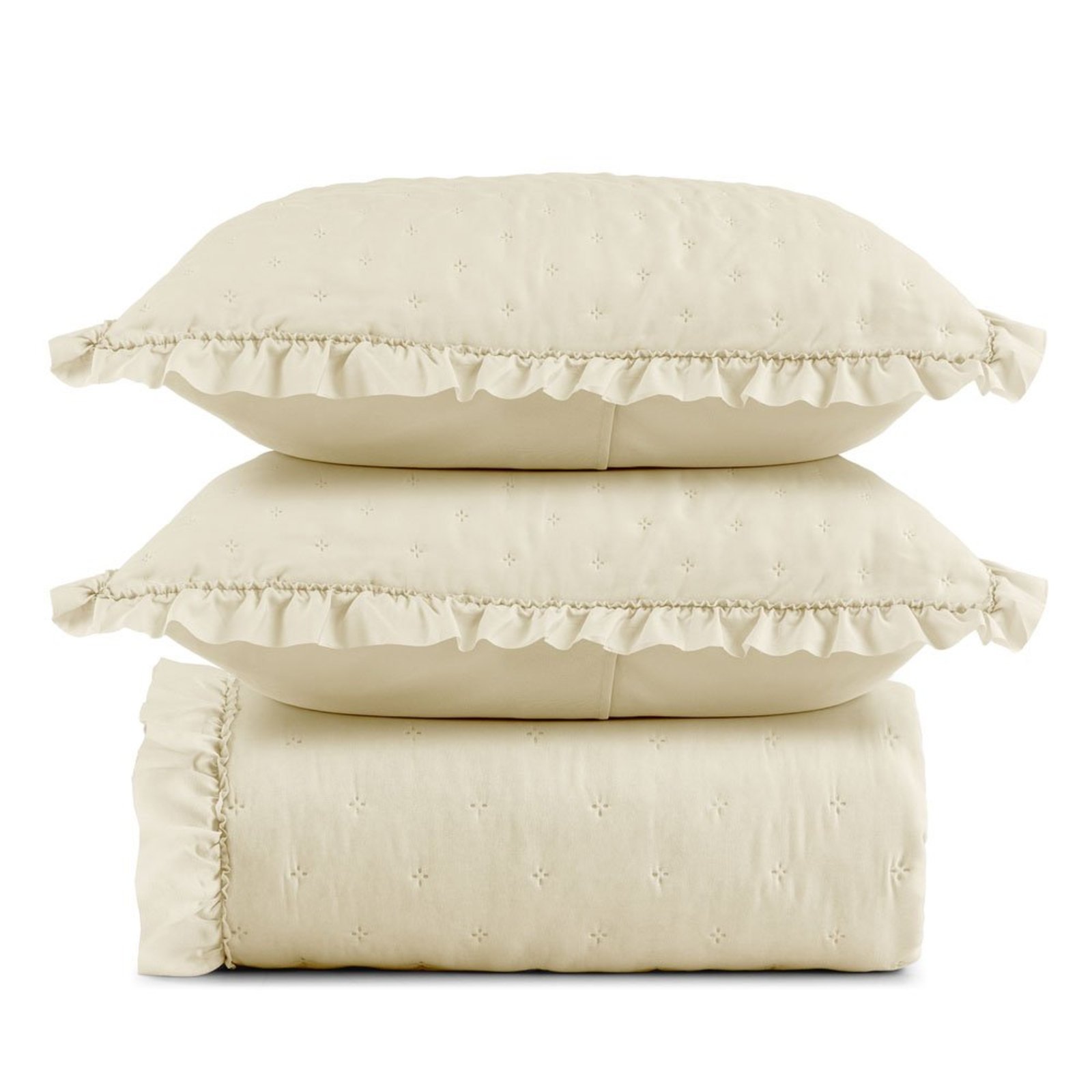 Kit Cobre Leito Elegance Queen Microfibra Colcha com Babado 3 Peças Palha